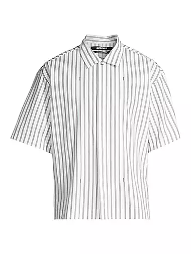 Manches Courte Button-Front Cotton Shirt