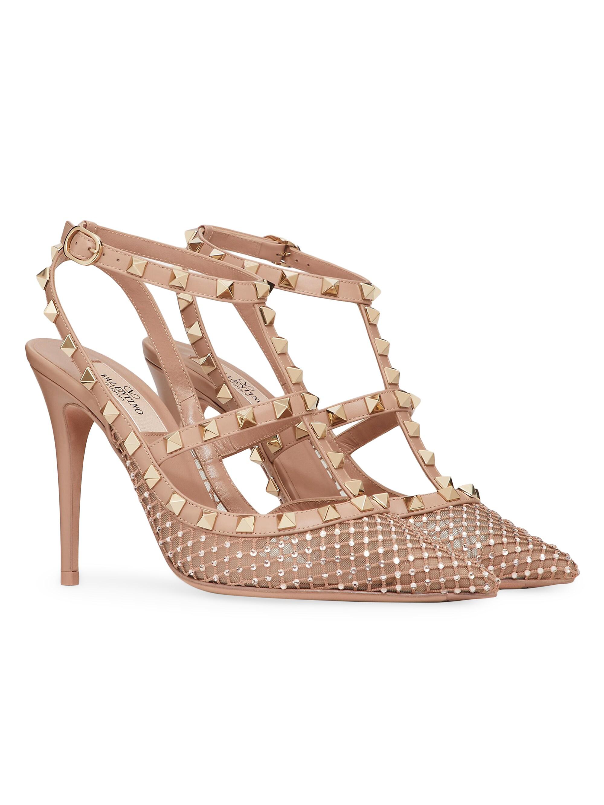 Rockstud Mesh Ballerina Rose Cannelle With Crystals