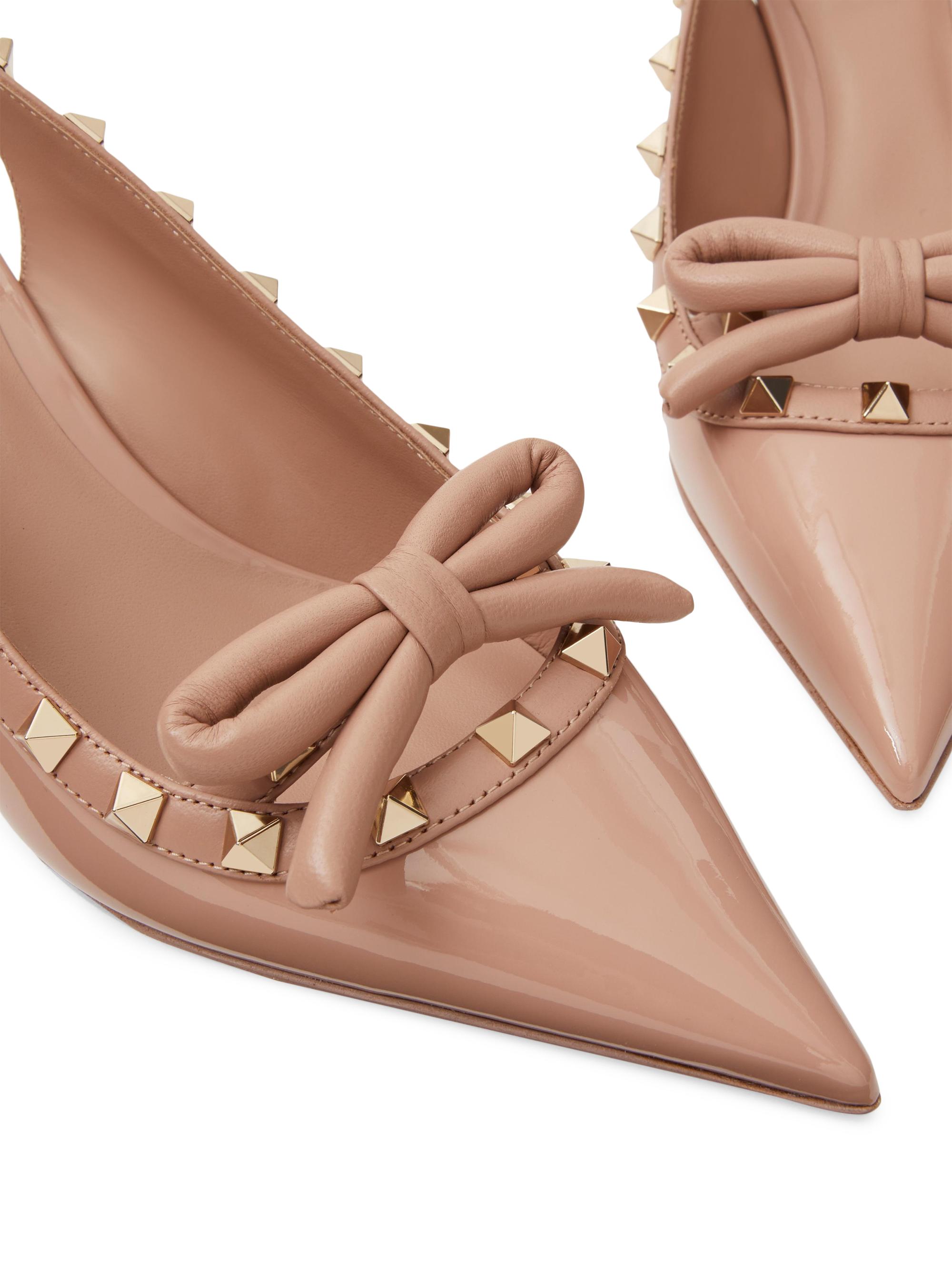 Rockstud Bow Slingback Rose Cannelle Calfskin With Matching Studs