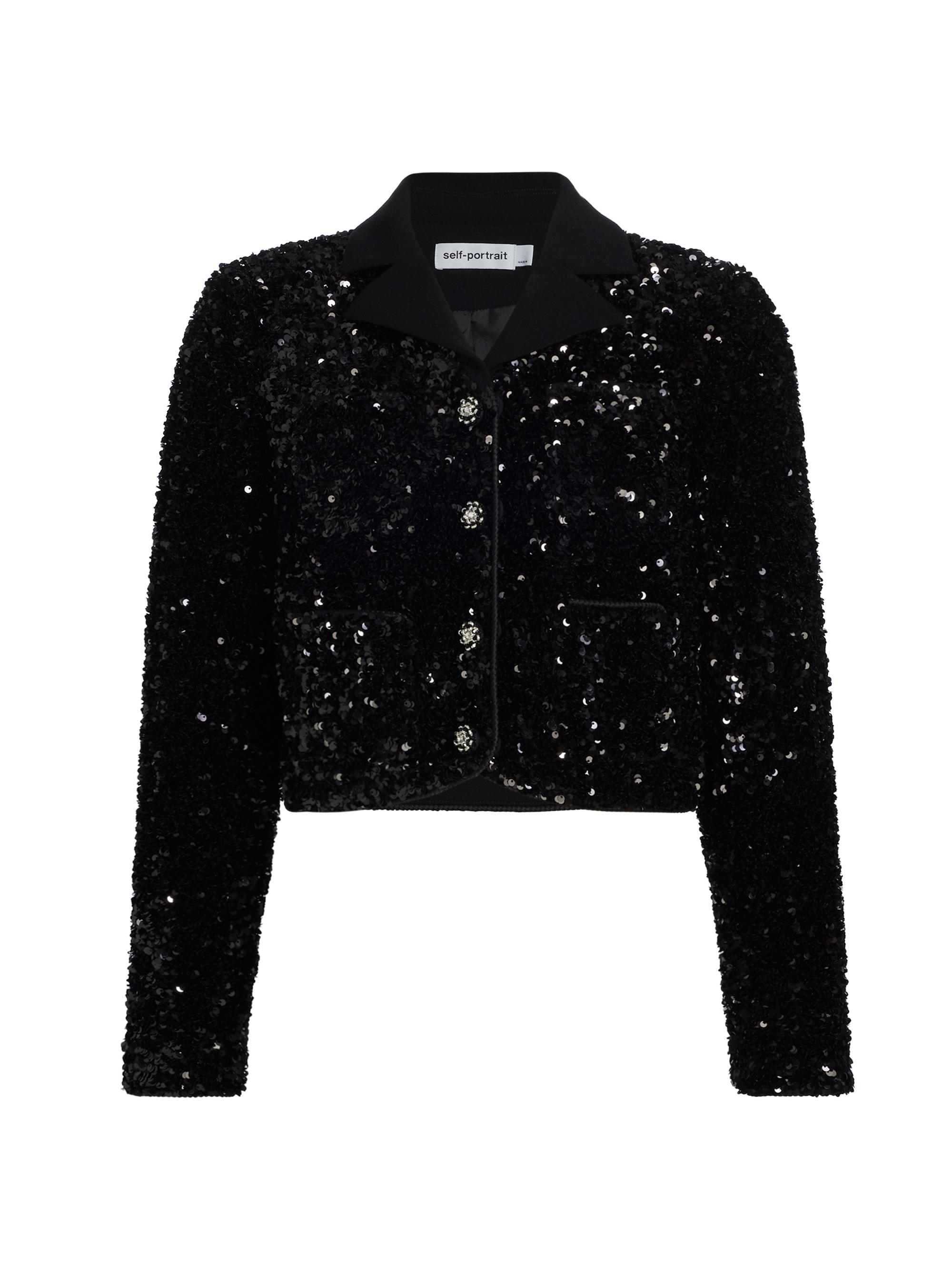 Self-Portrait Women's Sequined Crop Jacket - Black