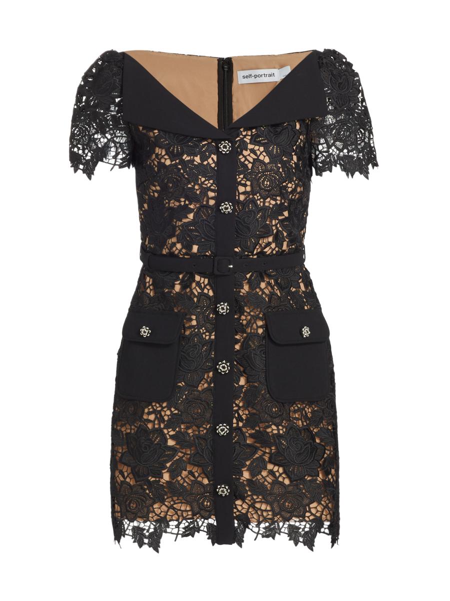 ワンピース SELF PORTRAIT LACE MINI DRESS Self-Portrait BLACK LACE OPEN NECK MINI DRESS – CHUUI_Collection