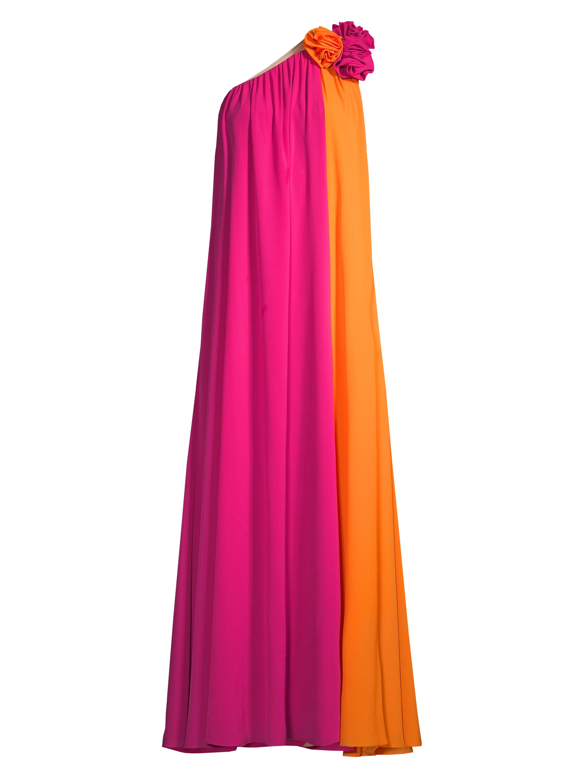 Liv Foster Women's Asymmetric Colorblocked Crepe de Chine Maxi Dress - Orange Pink