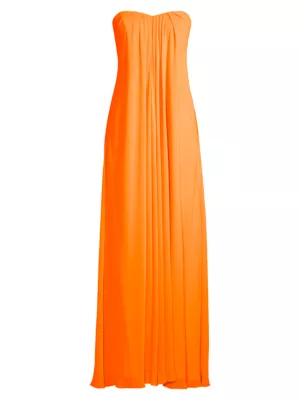 Liv Foster Women's Strapless Chiffon Maxi Dress - Neon Orange
