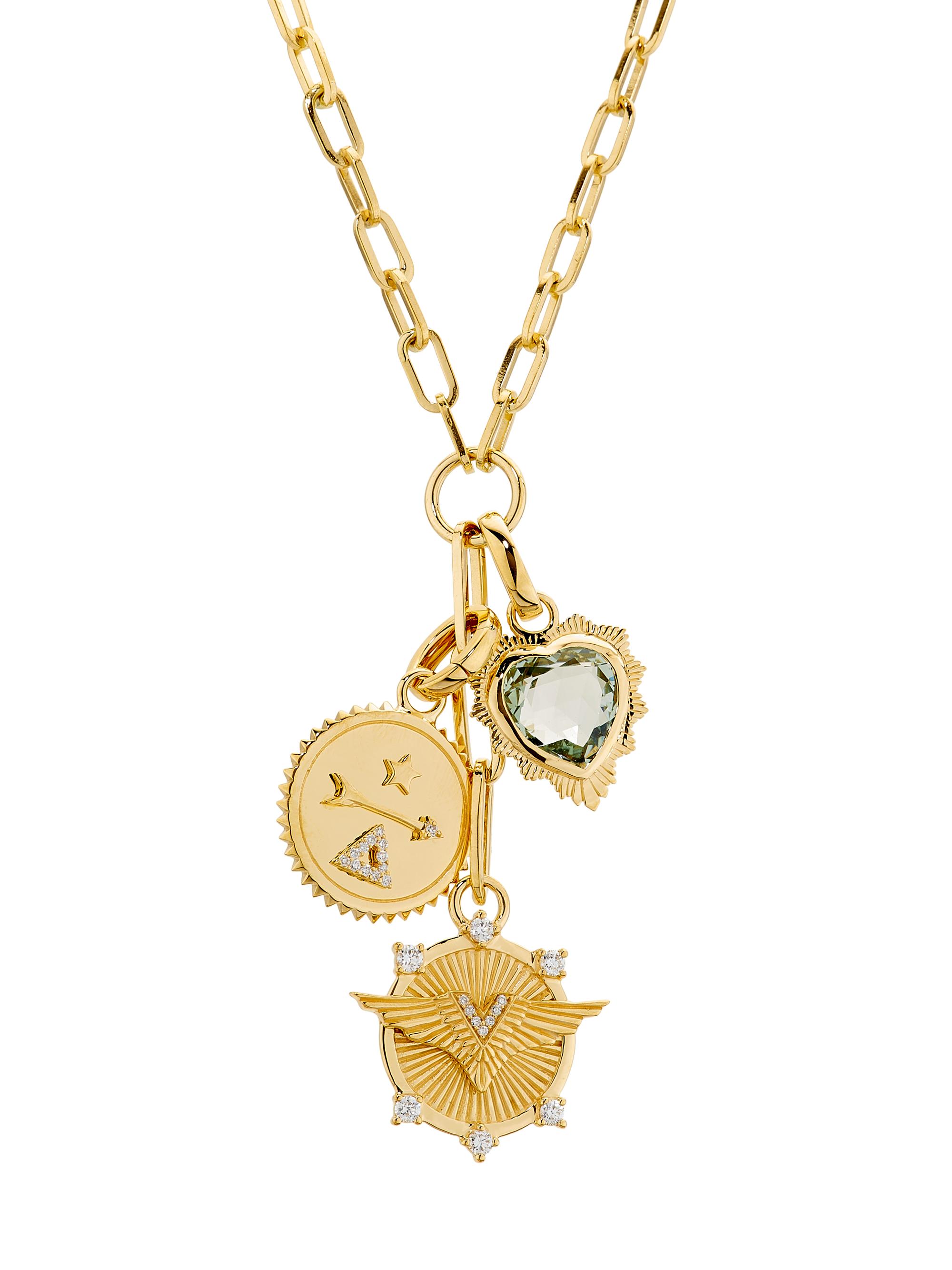 Foundrae Women's Passion, Dream & True Love 18K Yellow Gold, 0.06 TCW Diamond & Green Prasiolite Link Chain Necklace - Yellow Gold