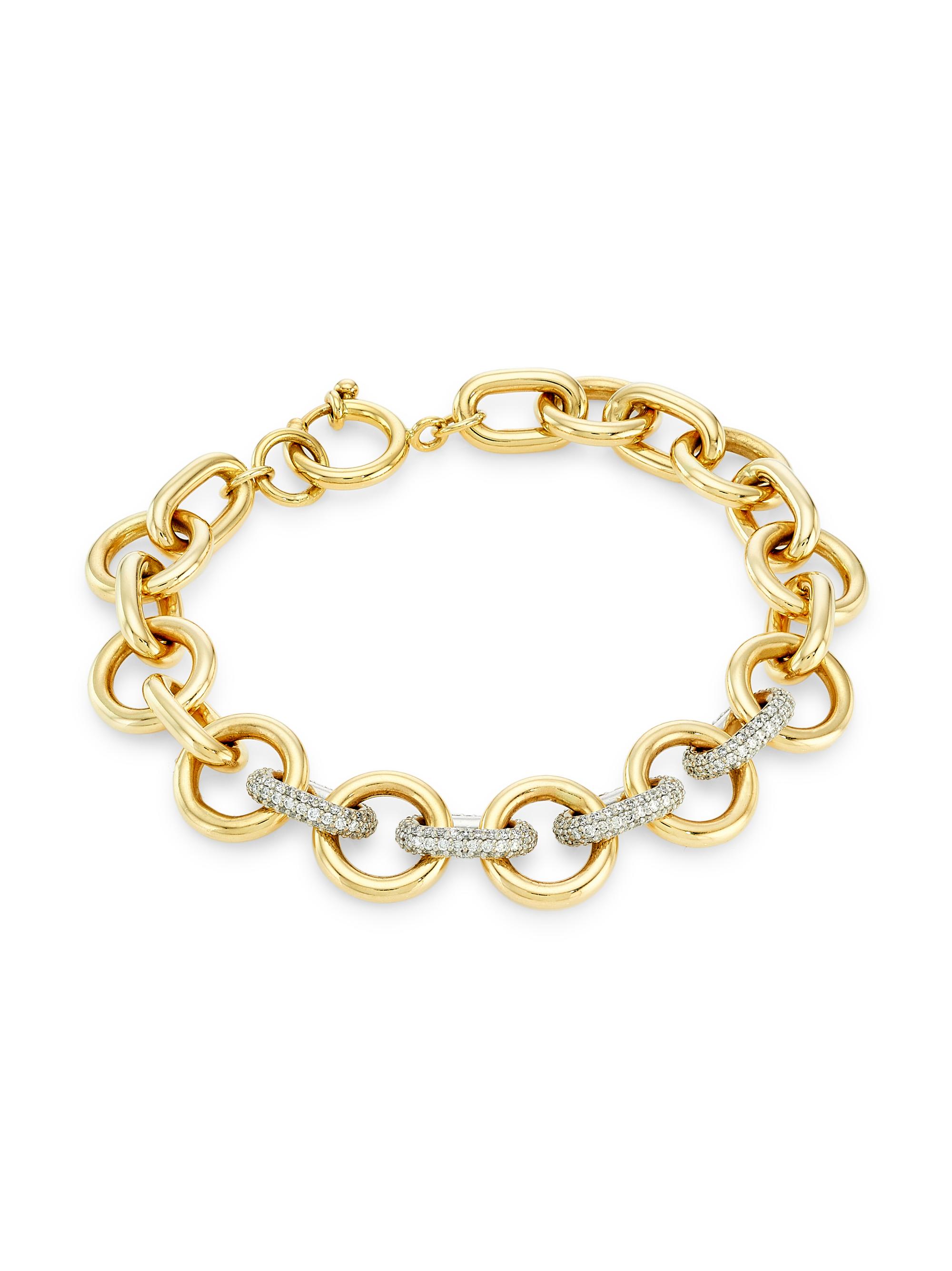 Foundrae Women's Two-Tone 18K Gold & 1.56 TCW Diamond Mixed-Link Chain Bracelet - Yellow Gold