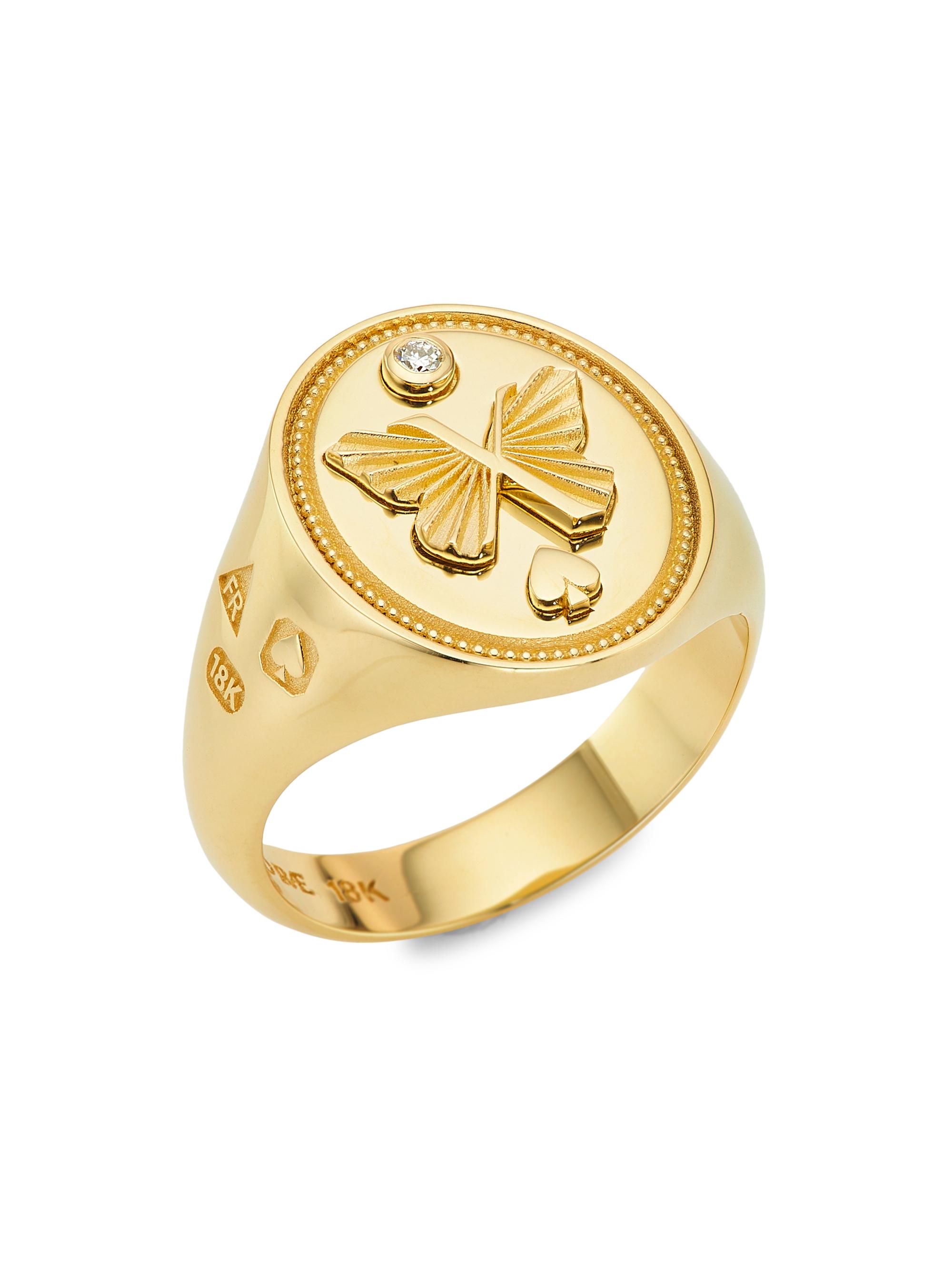 Foundrae Women's Reverie: The Path To Joy 18K Yellow Gold & 0.034 TCW Diamond Signet Ring - Yellow Gold