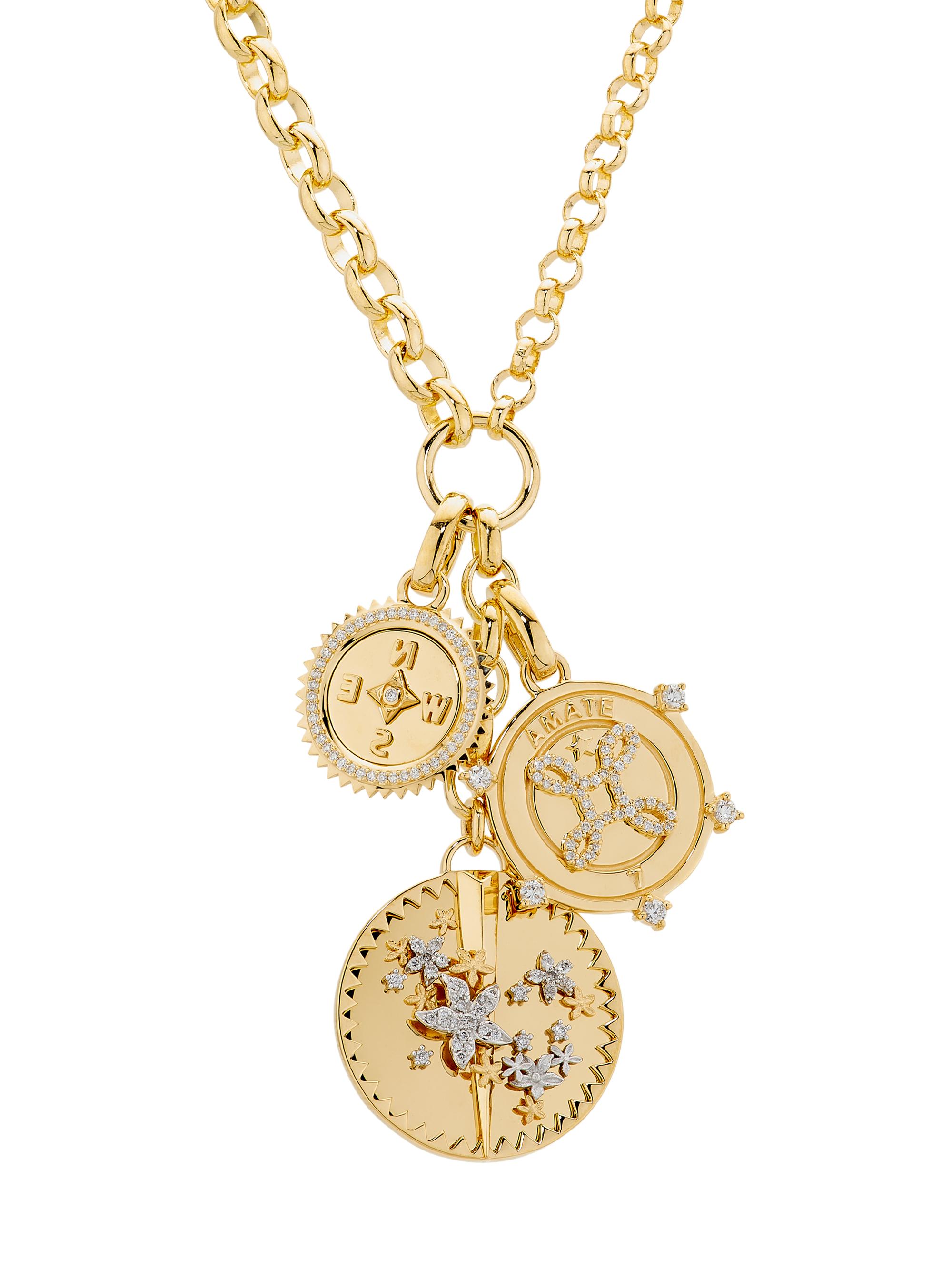Foundrae Women's Resilience, True Love & Internal Compass 18K Yellow Gold & 0.60 TCW Diamond Triple Medallion Necklace - Yellow Gold