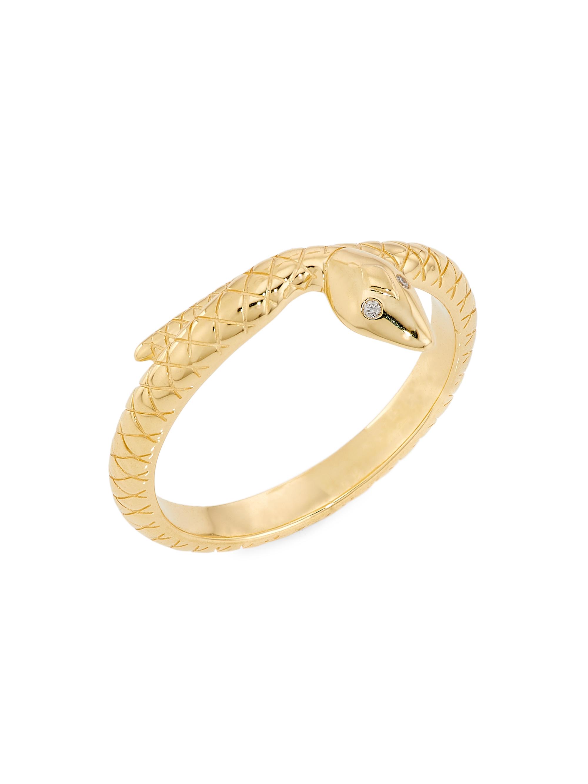 Foundrae Women's Wholeness Snake 18K Yellow Gold & 0.01 TCW Diamond Engraved Bookend Band - Yellow Gold 6