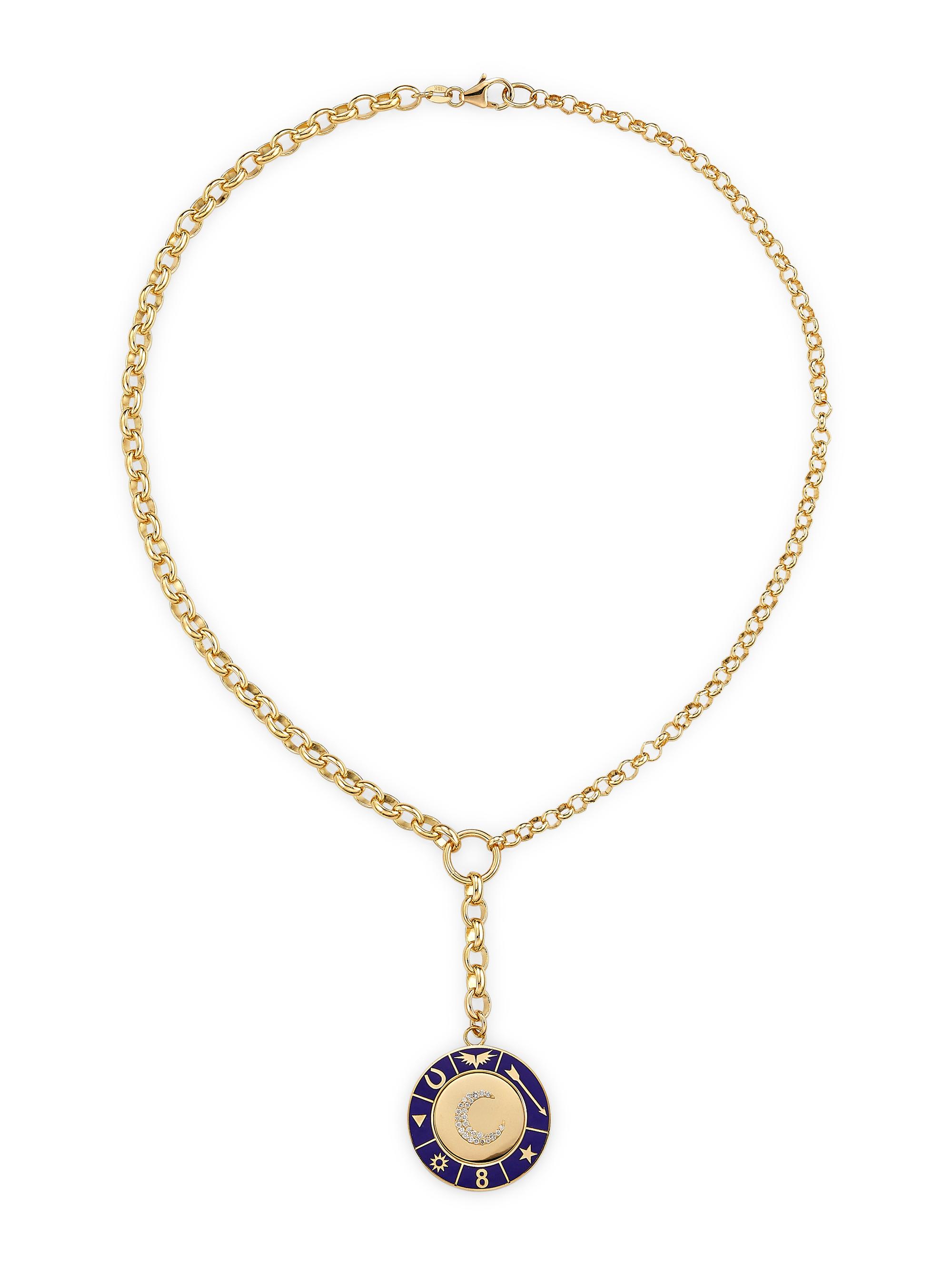 Foundrae Women's Karma Blue Crescent 18K Yellow Gold, 0.11 TCW Diamond & Enamel Heavy Belcher Chain Necklace - Gold