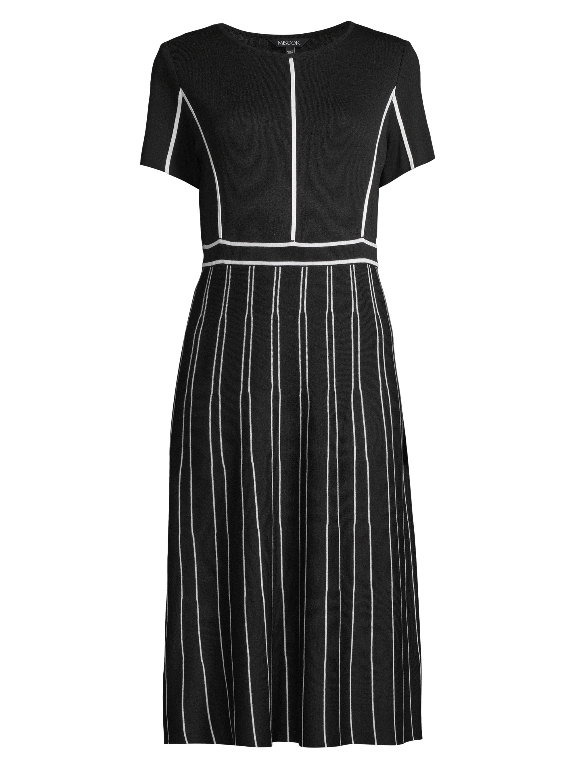 Misook Women's Contrast Striped Midi-Dress - Black White