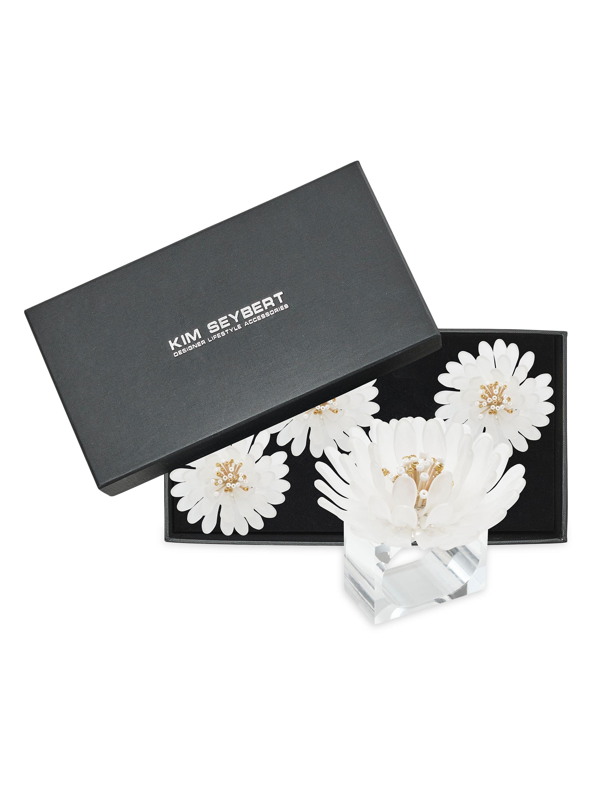 Kim Seybert Cosmos 4-Piece Napkin Ring Set - White Gold