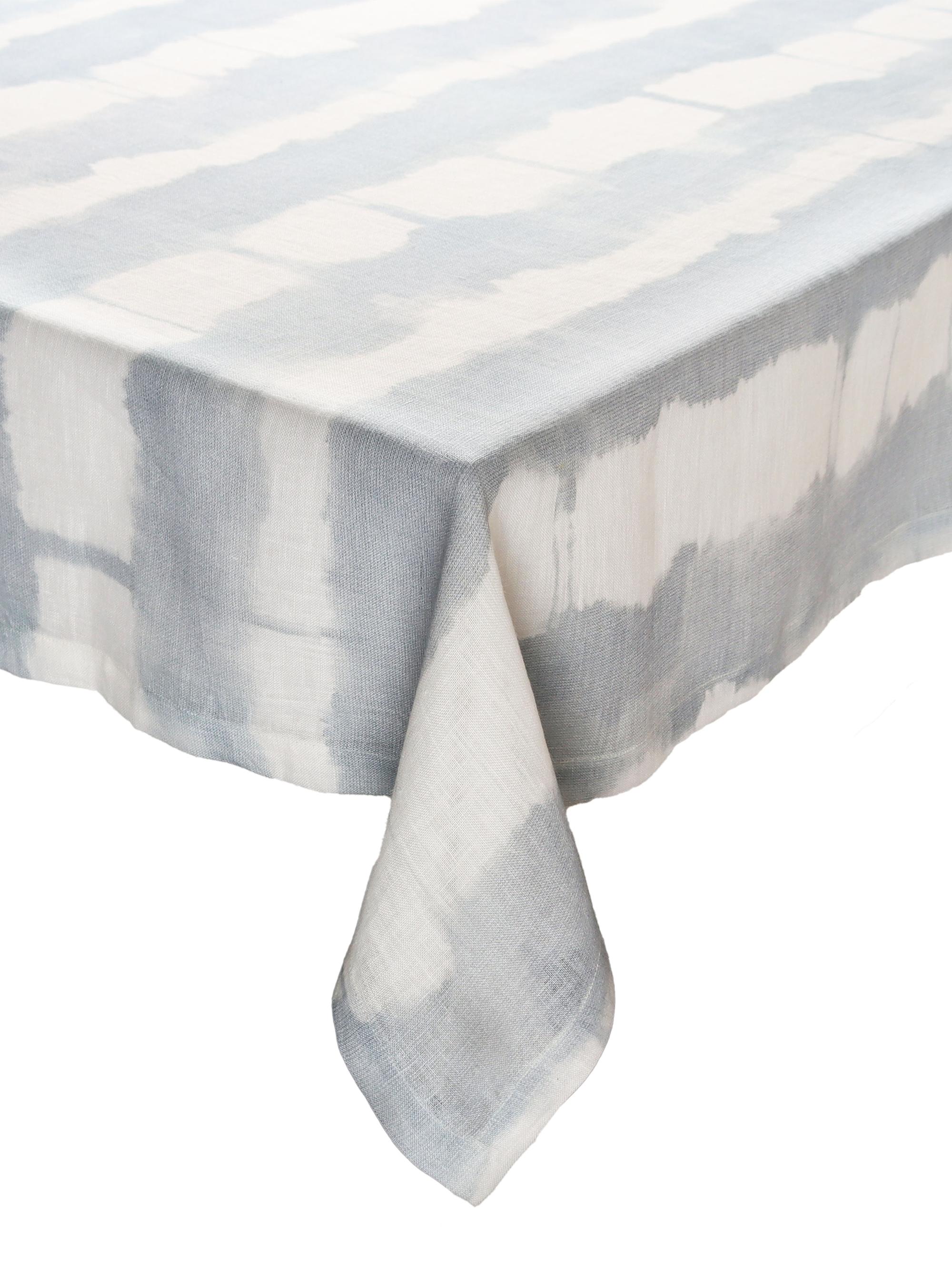 Kim Seybert Watercolor Stripe Tablecloth - White Blue Grey