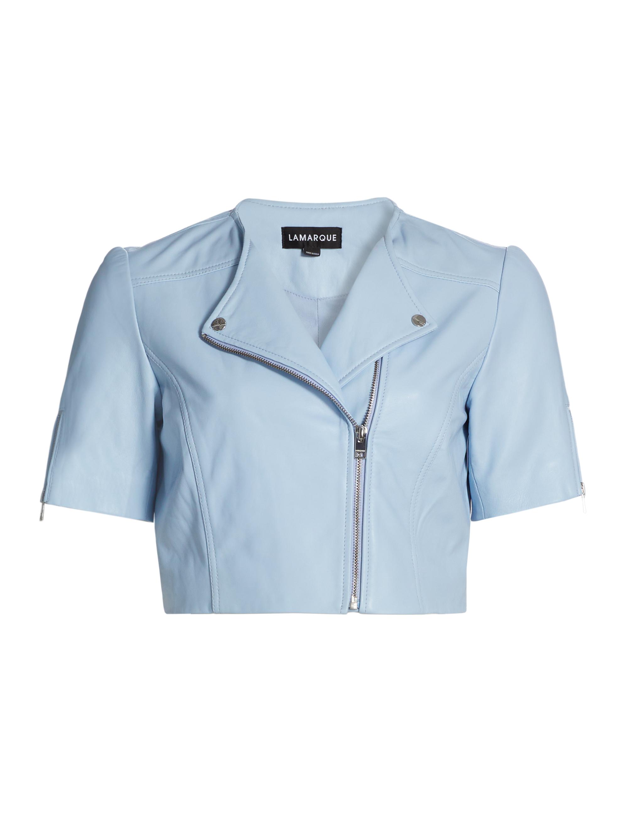 Lamarque Women's Kirsi Leather Crop Biker Jacket - Light Blue