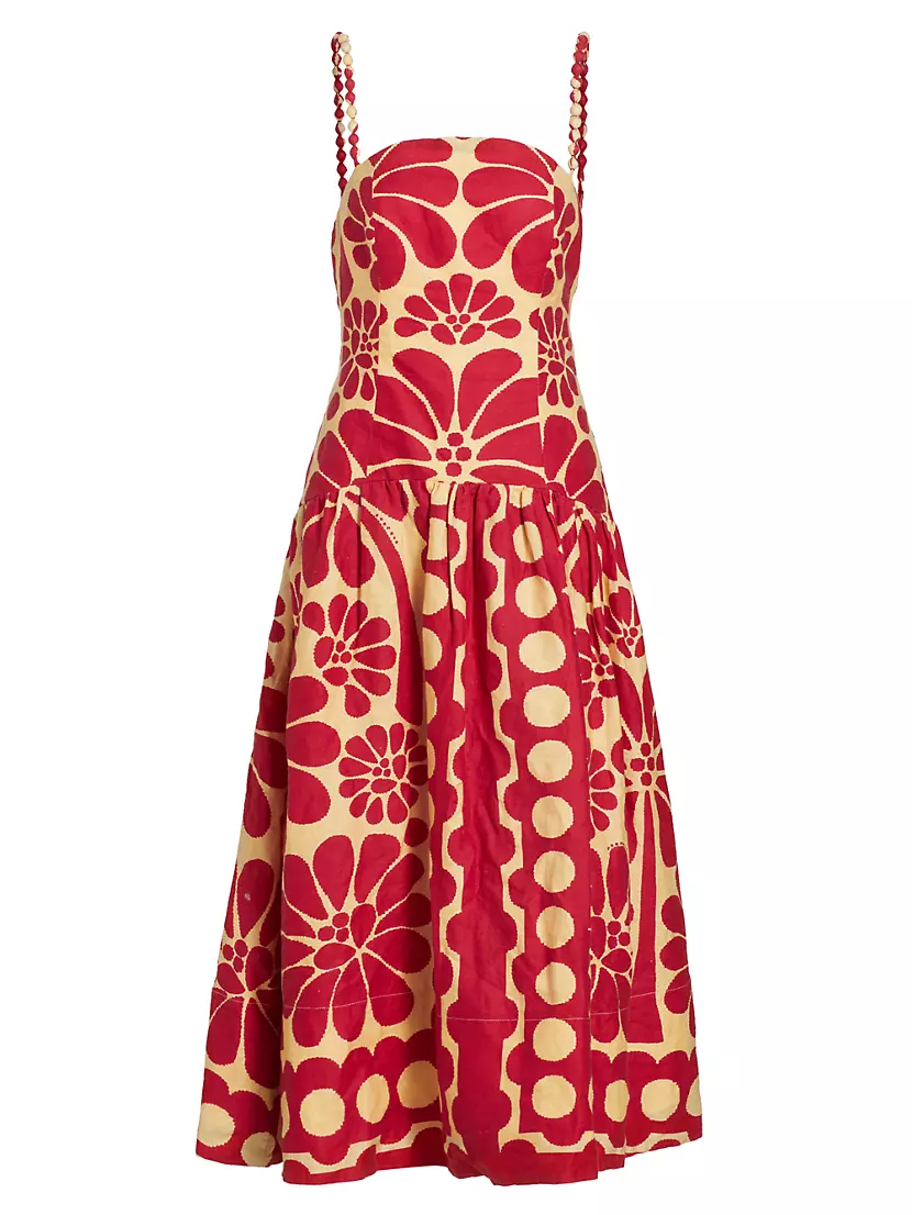 Shop Farm Rio Palermo Printed Linen Midi-Dress | Saks Fifth Avenue