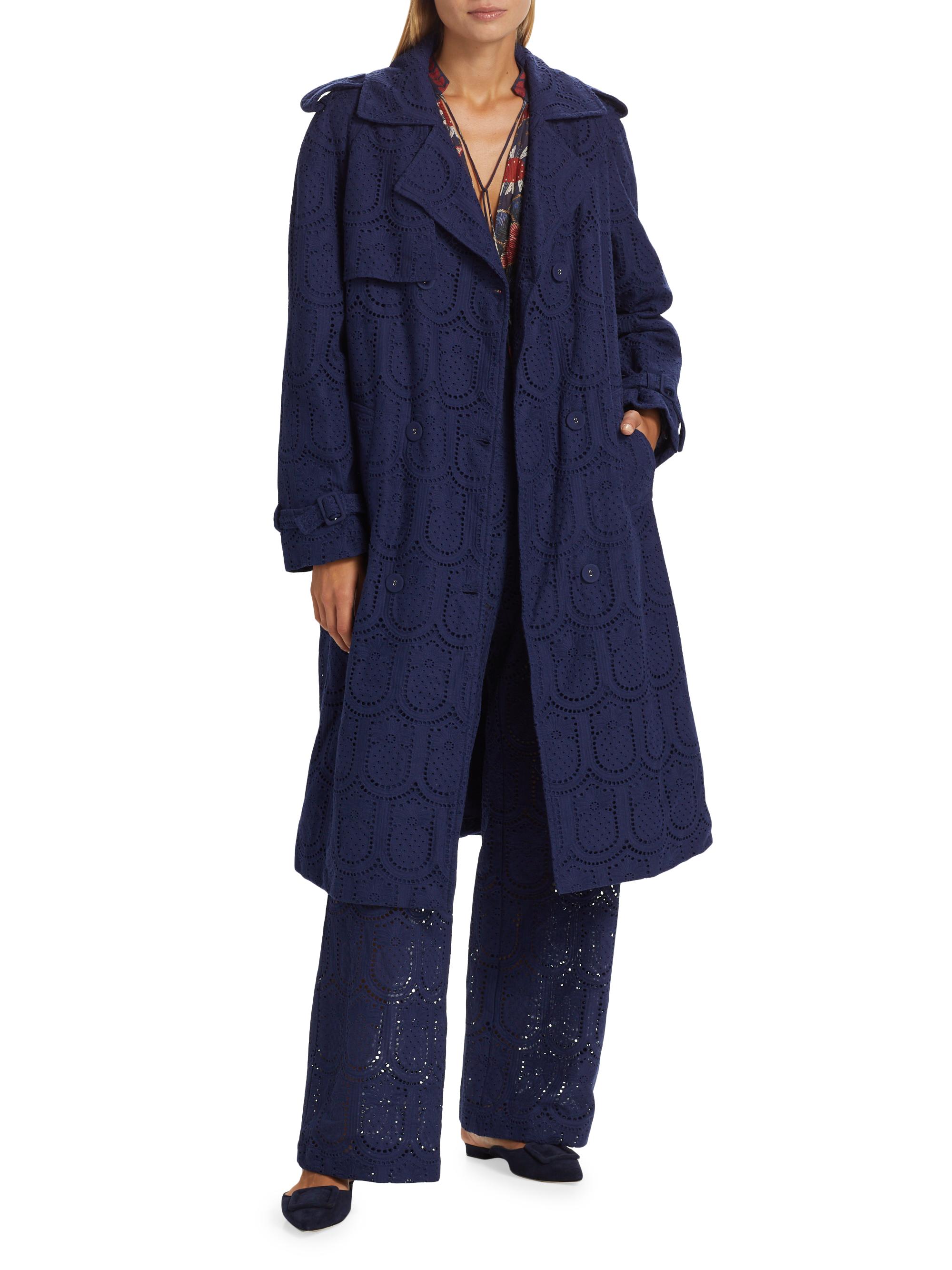 Farm Rio Eyelet Cotton Double-Breasted Trench Coat | Saks Fifth Avenue