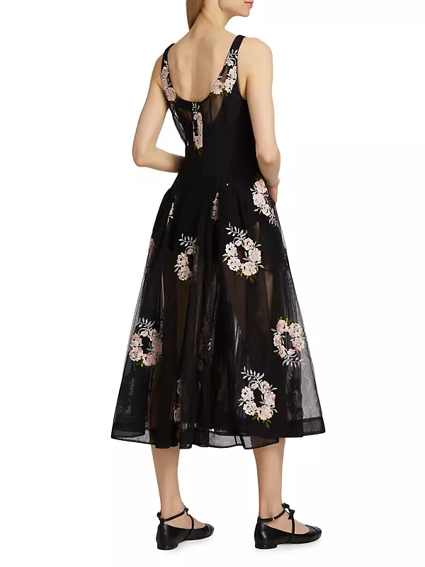 Shop Simone Rocha Floral Tulle Midi-Dress | Saks Fifth Avenue