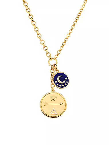 Dream & Karma 18K Yellow Gold, 0.30 TCW Diamond & Enamel Double Pendant Necklace