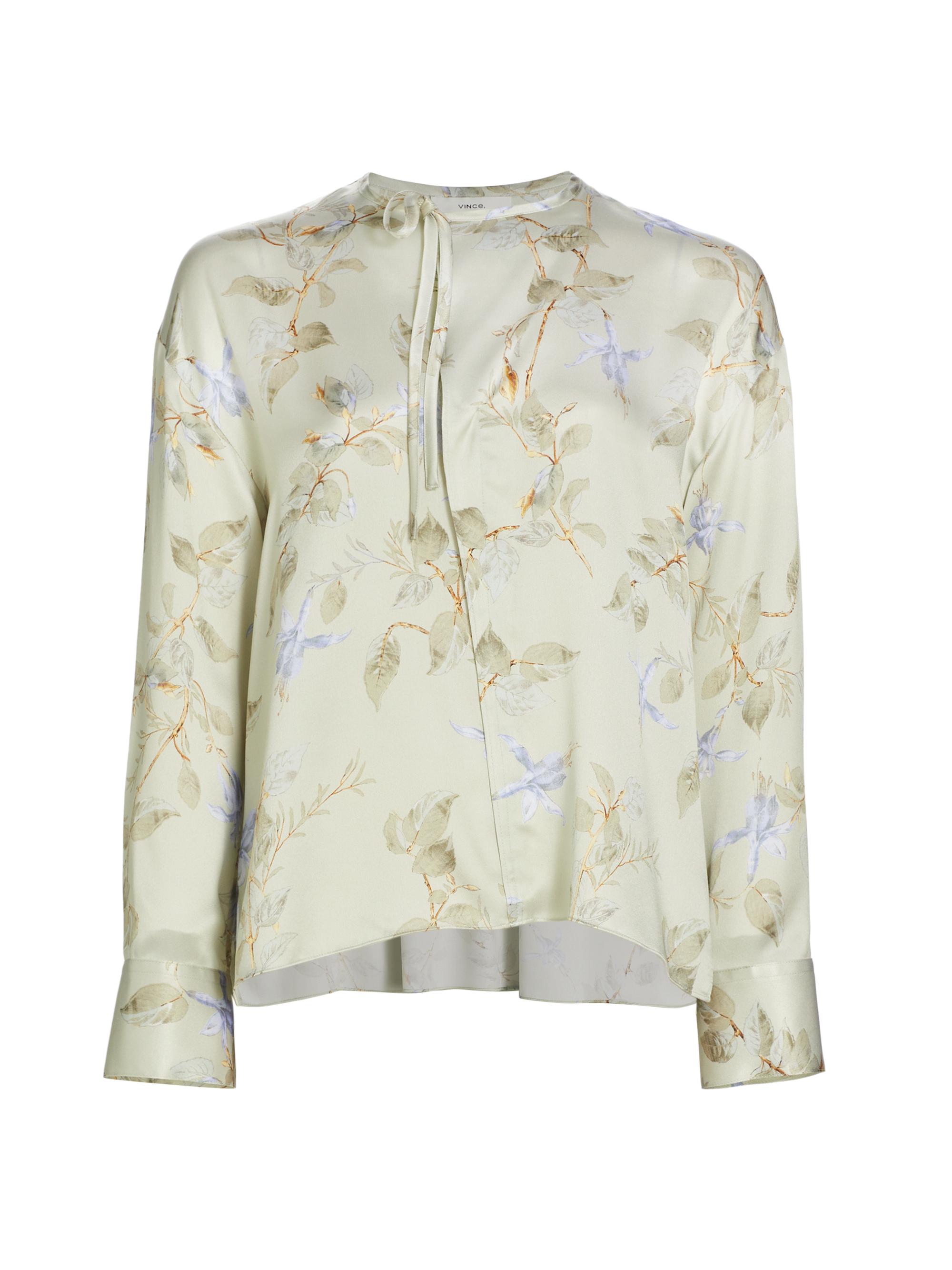 Vince Women's Bellflower Silk Tie-Neck Blouse - Mint Dust