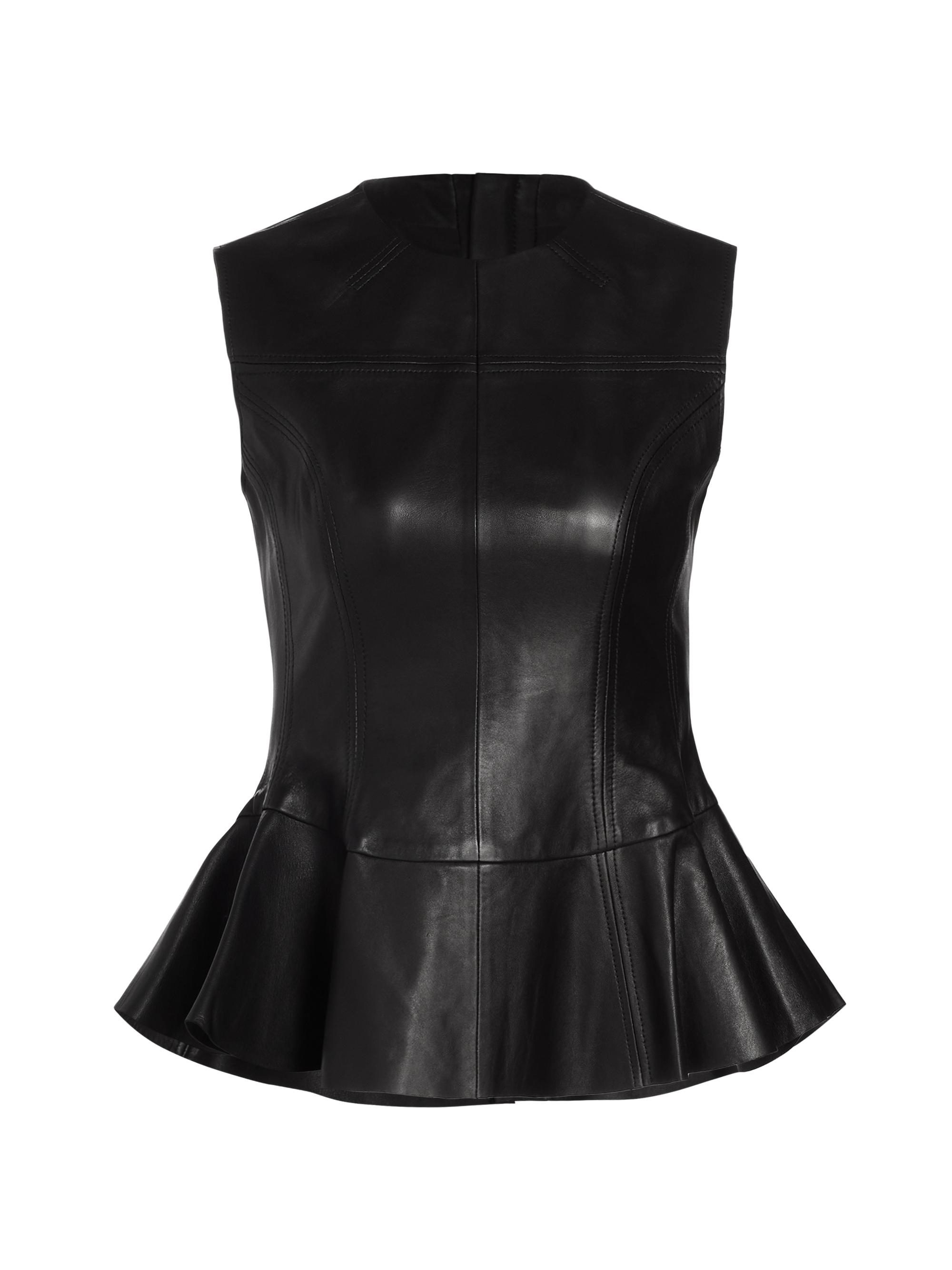 Jason Wu Collection Women's Leather Shell Peplum Top - Black