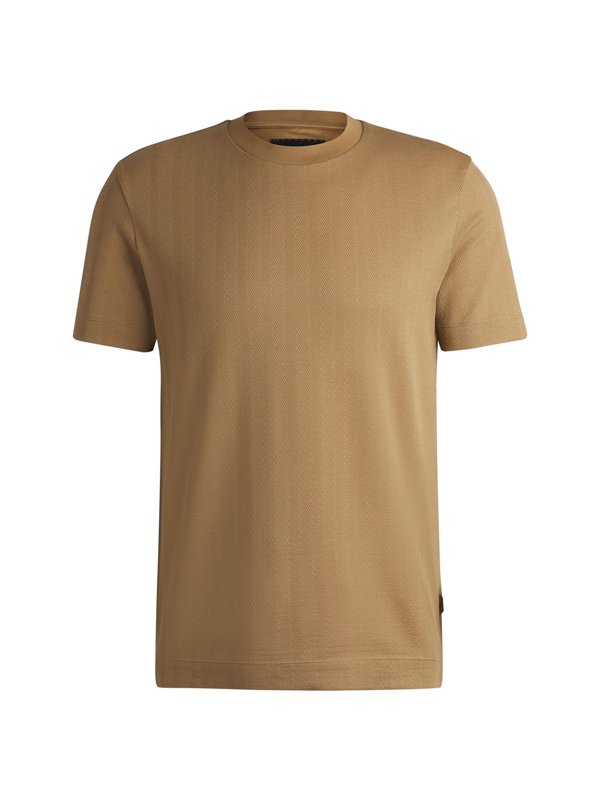 BOSS Men's Herringbone Regular-Fit T-Shirt in Cotton and Wool - Beige