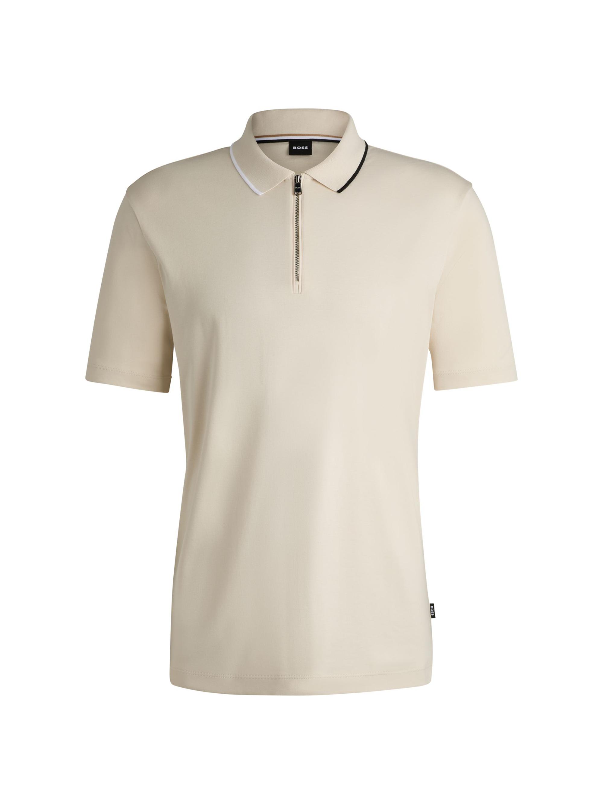 BOSS Men's Zip-Neck Polo Shirt in Interlock Cotton - Open White