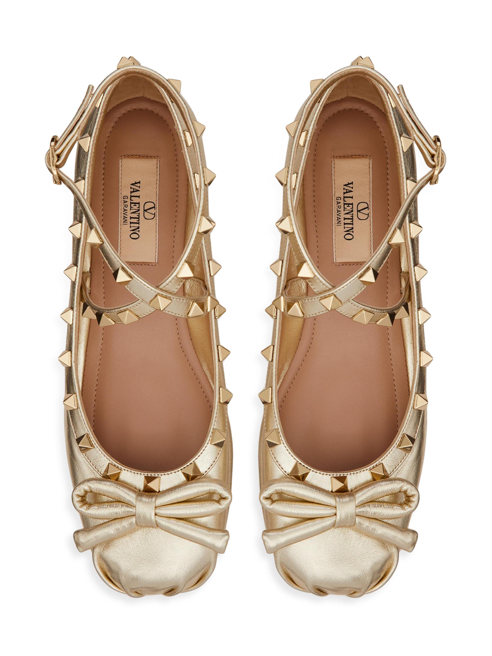 Rockstud leather ballet flats