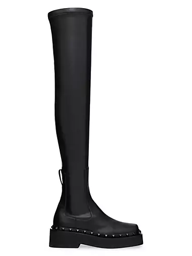 Valentino Garavani Women's Rockstud M-Way Combat Boots in Calfskin with Feathers 50mm - Black - Size 7