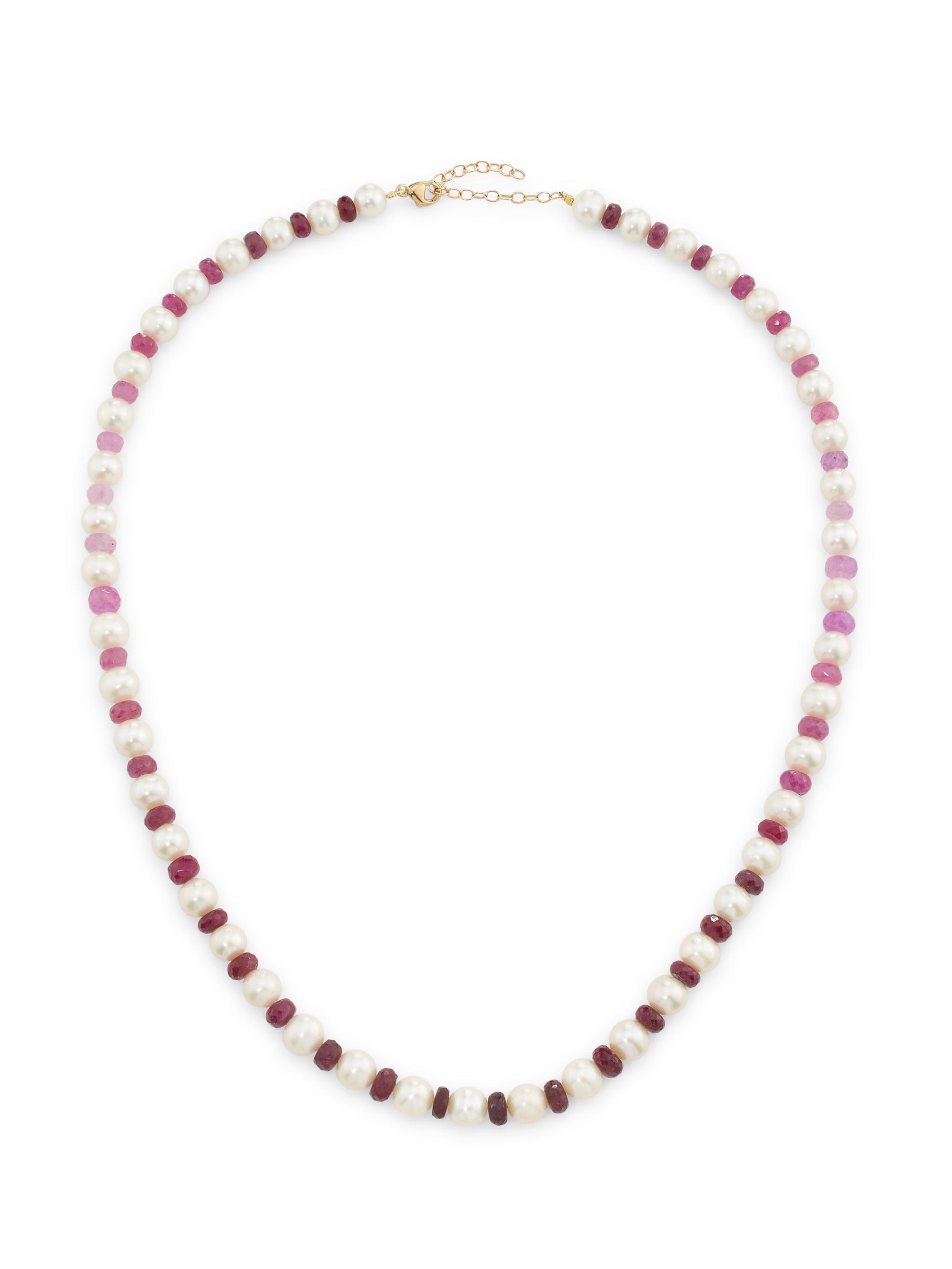 Jia Jia Women's Ocean 14K Yellow Gold, Ruby & Freshwater Pearl Beaded Necklace - Ruby Pearl