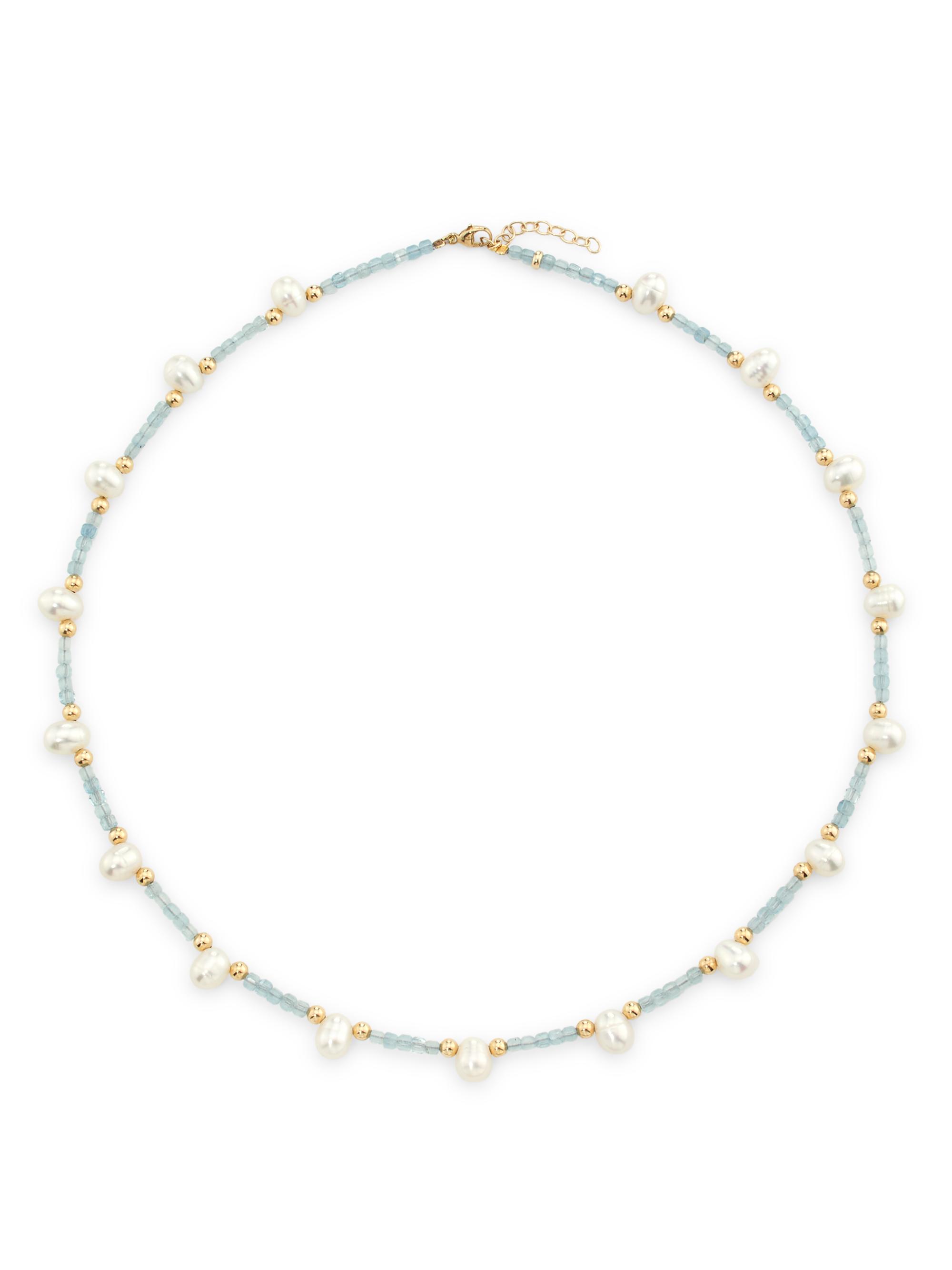Jia Jia Women's Arizona 14K Yellow Gold, Aquamarine & Natural Pearl Beaded Necklace - Aquamarine Pearl
