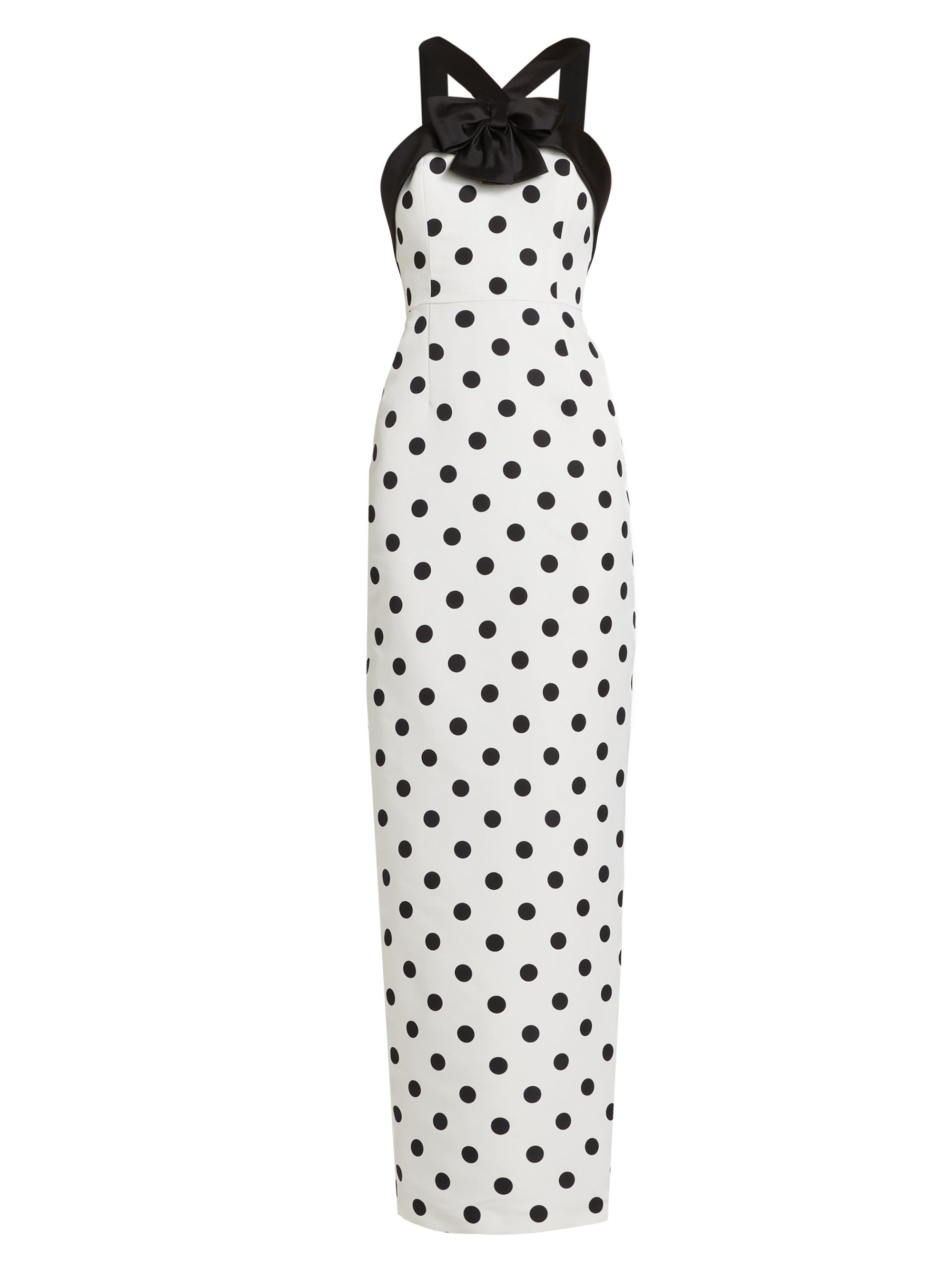Alexia María Women's Colette Polka Dot Silk Column Gown - White With Black Polka Dot