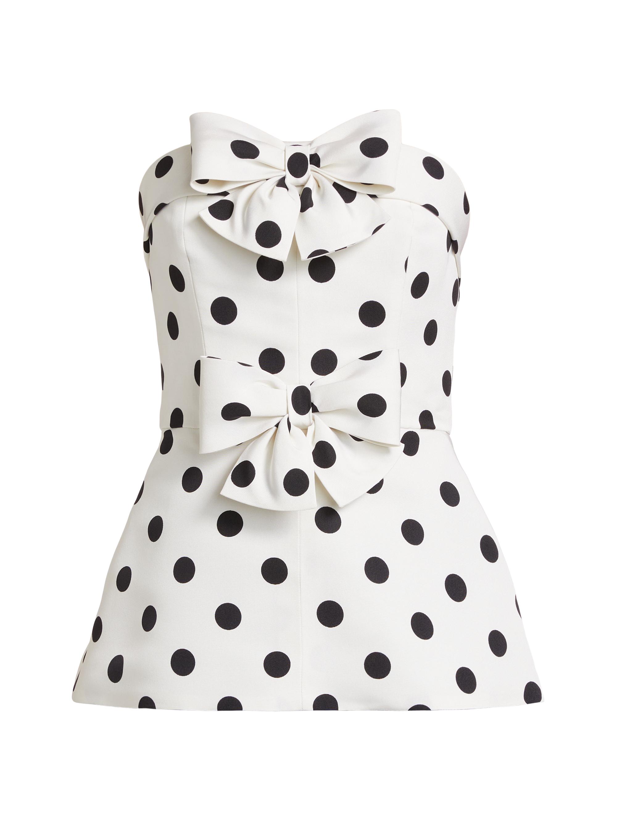 Alexia María Women's Eloise Polka Dot Silk Peplum Blouse - White With Black Polka Dot
