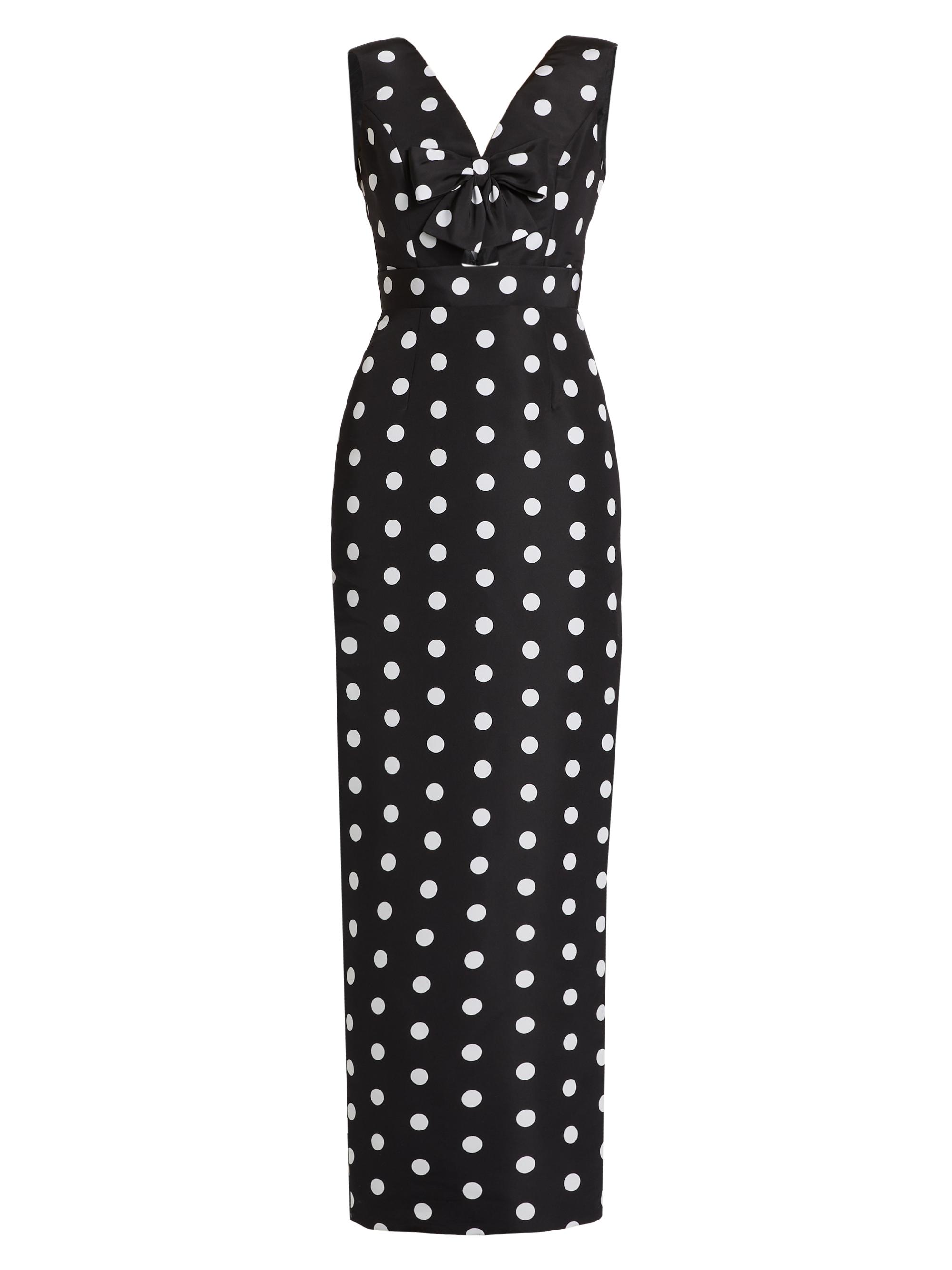 Alexia María Women's Claire Polka Dot Silk Column Gown - Black With White Polka Dot