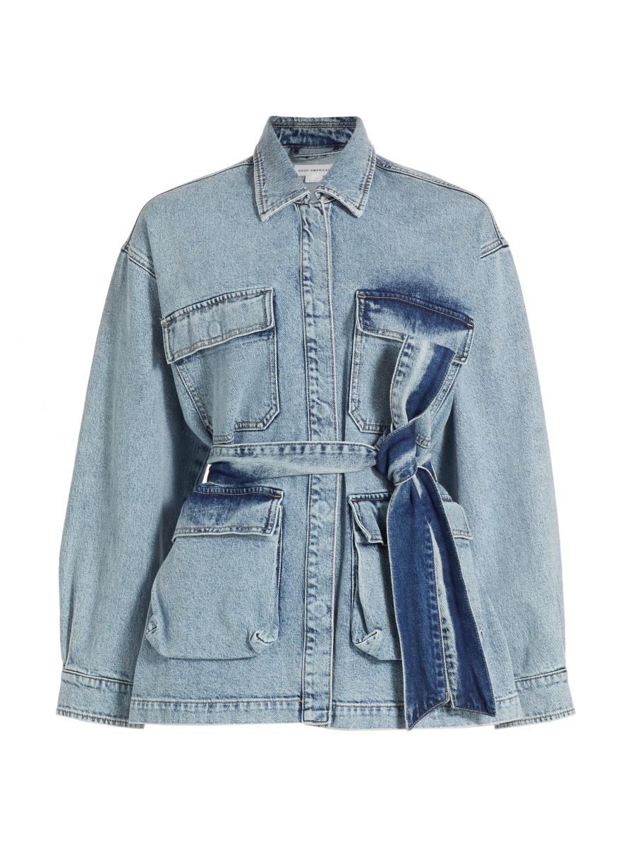 Good American Belted Cargo Denim Jacket | Saks Fifth Avenue