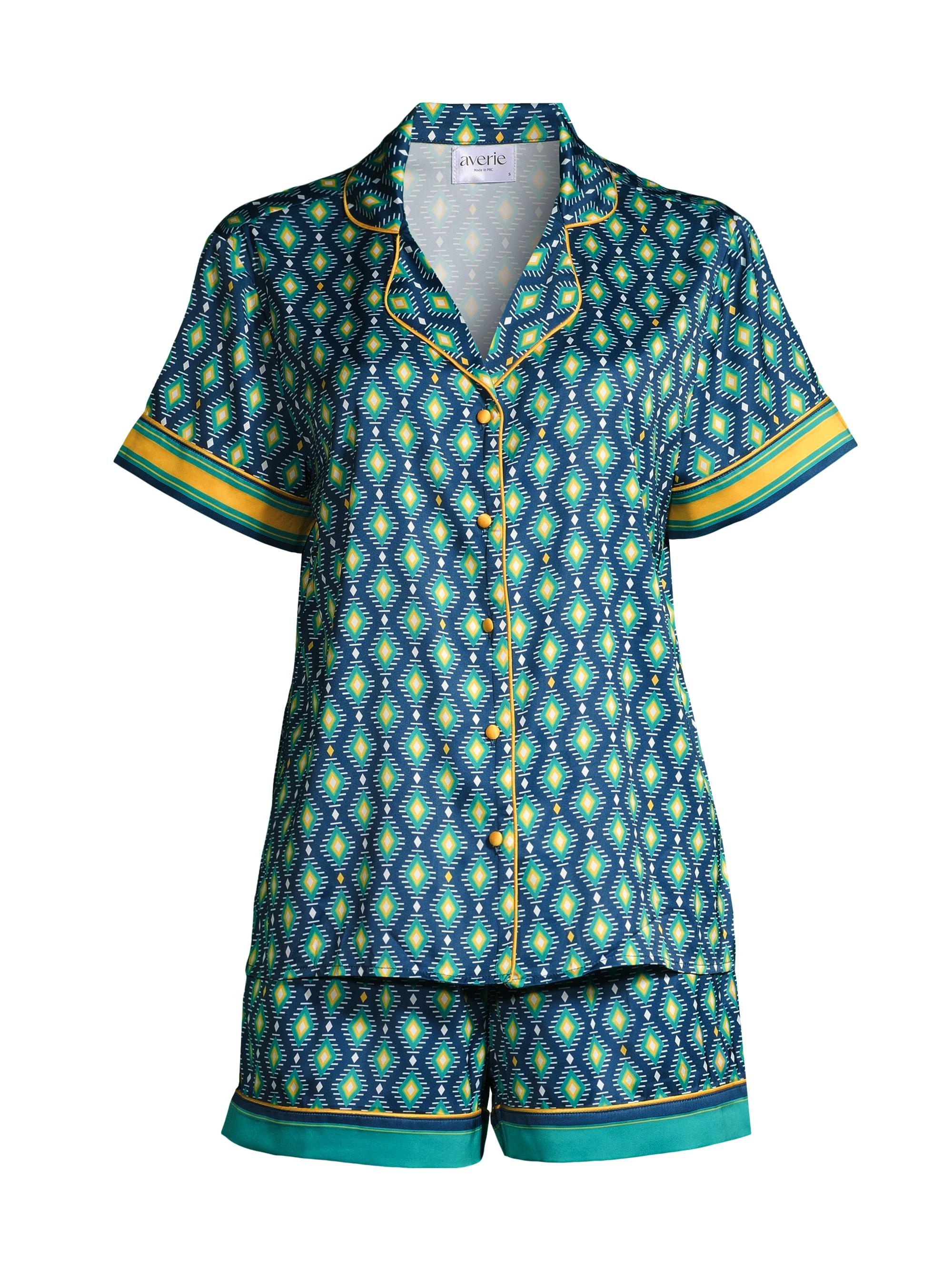 Averie Women's Sunset Ocean Dip Printed Shorts Pajama Set - Blue Green