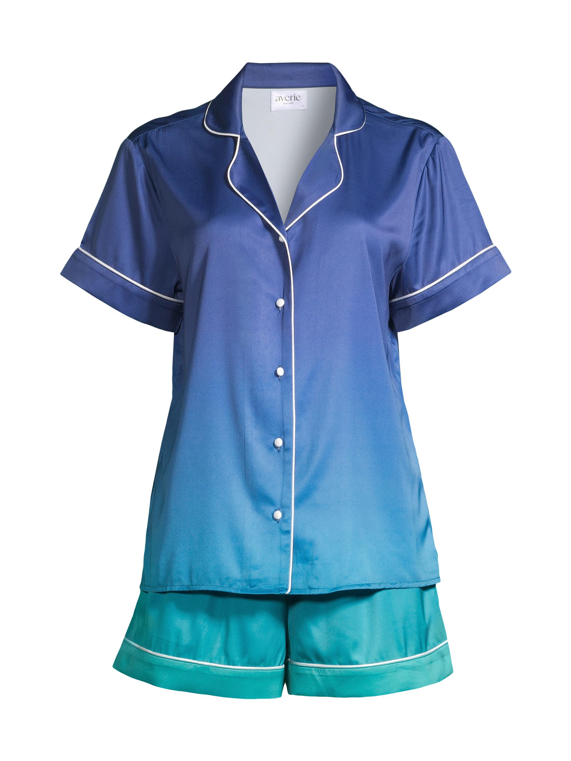 Averie Women's Sunset Ocean Dip Ombréd Shorts Pajama Set - Blue Green