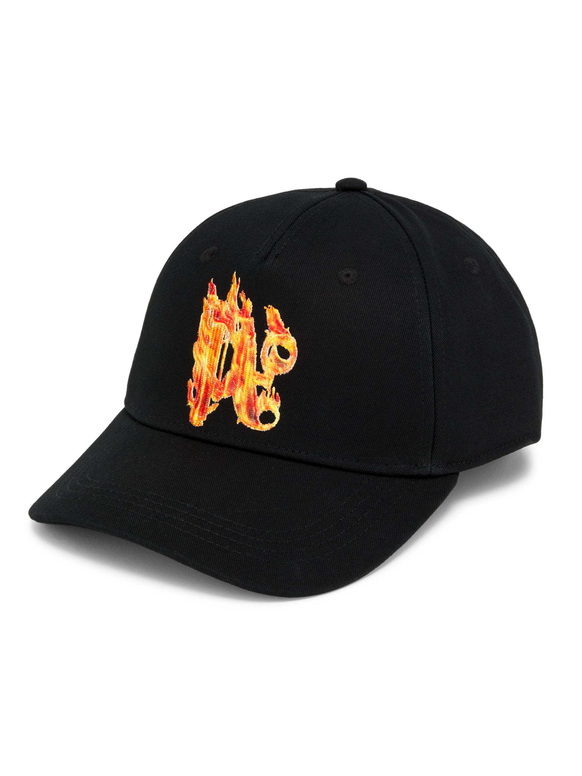 Palm Angels Men's Burning Logo-Embroidered Cotton Baseball Cap - Black Gold