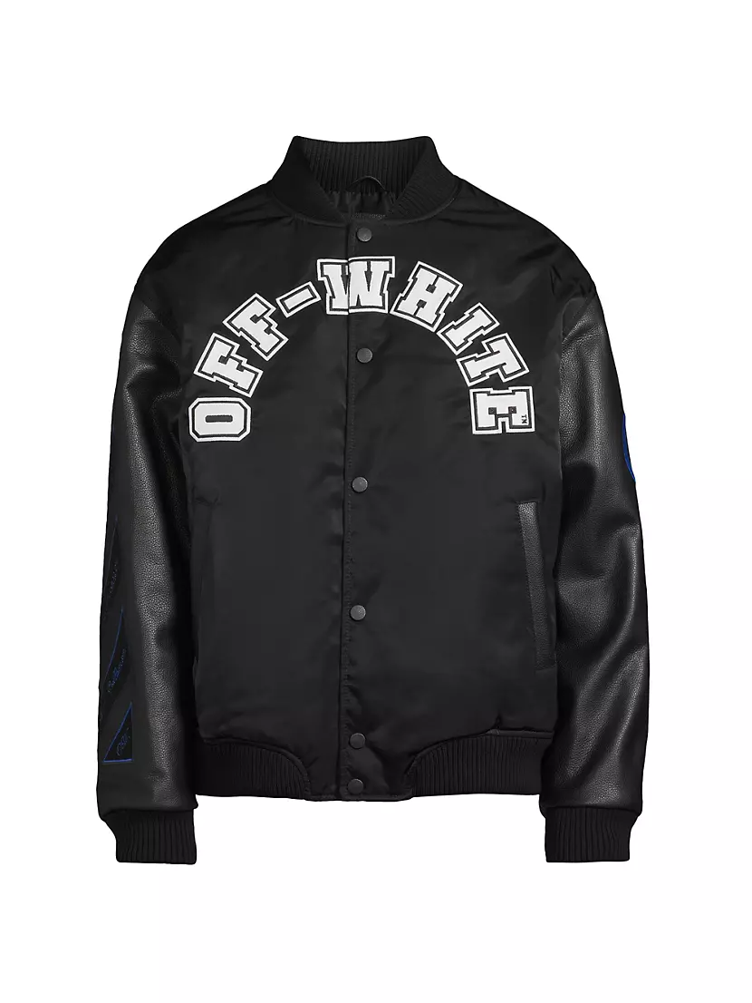 Logo Leather-Sleeve Varsity Jacket