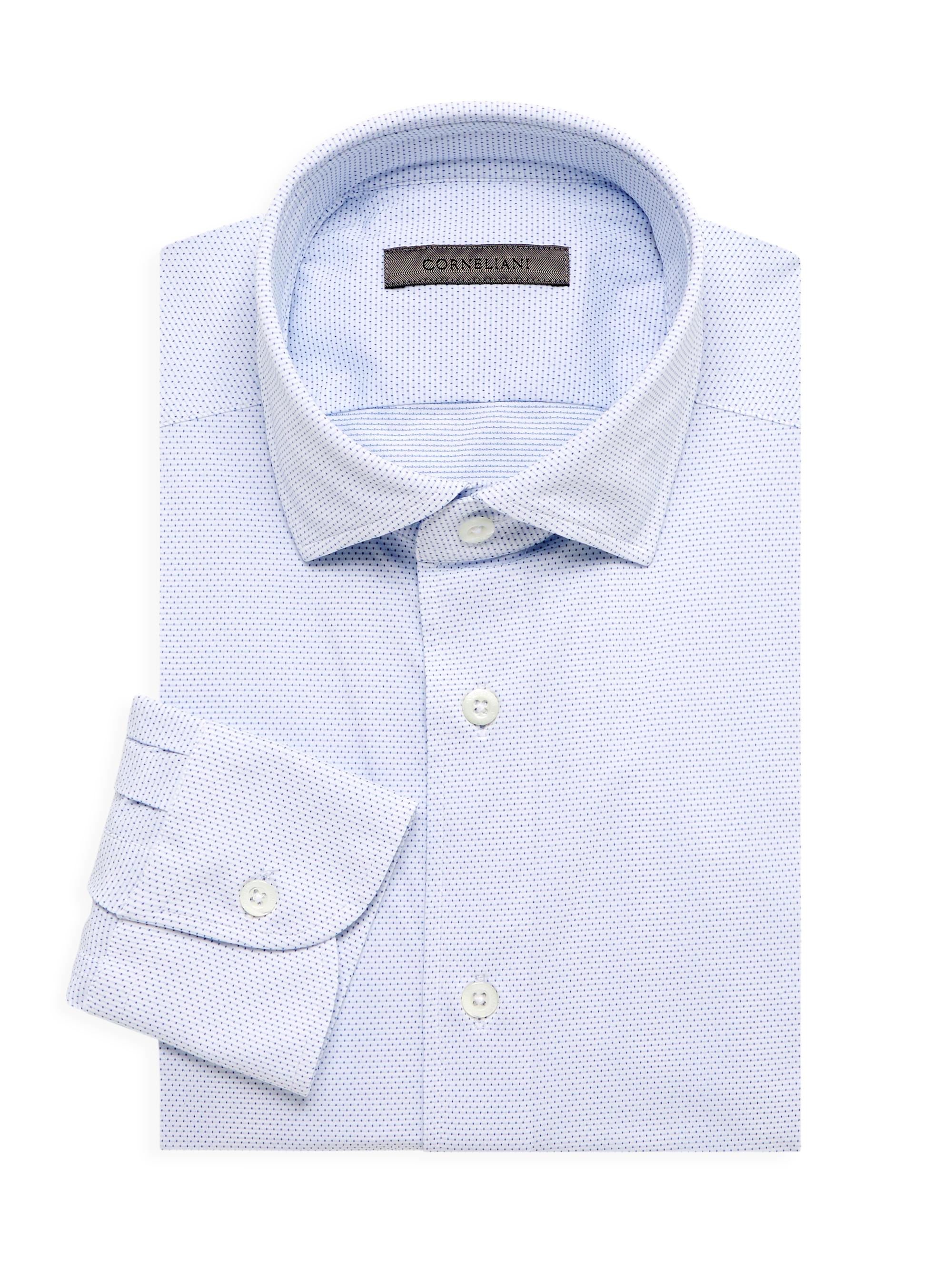 Corneliani Men's Micro-Dot Dress Shirt - White Sky Dot