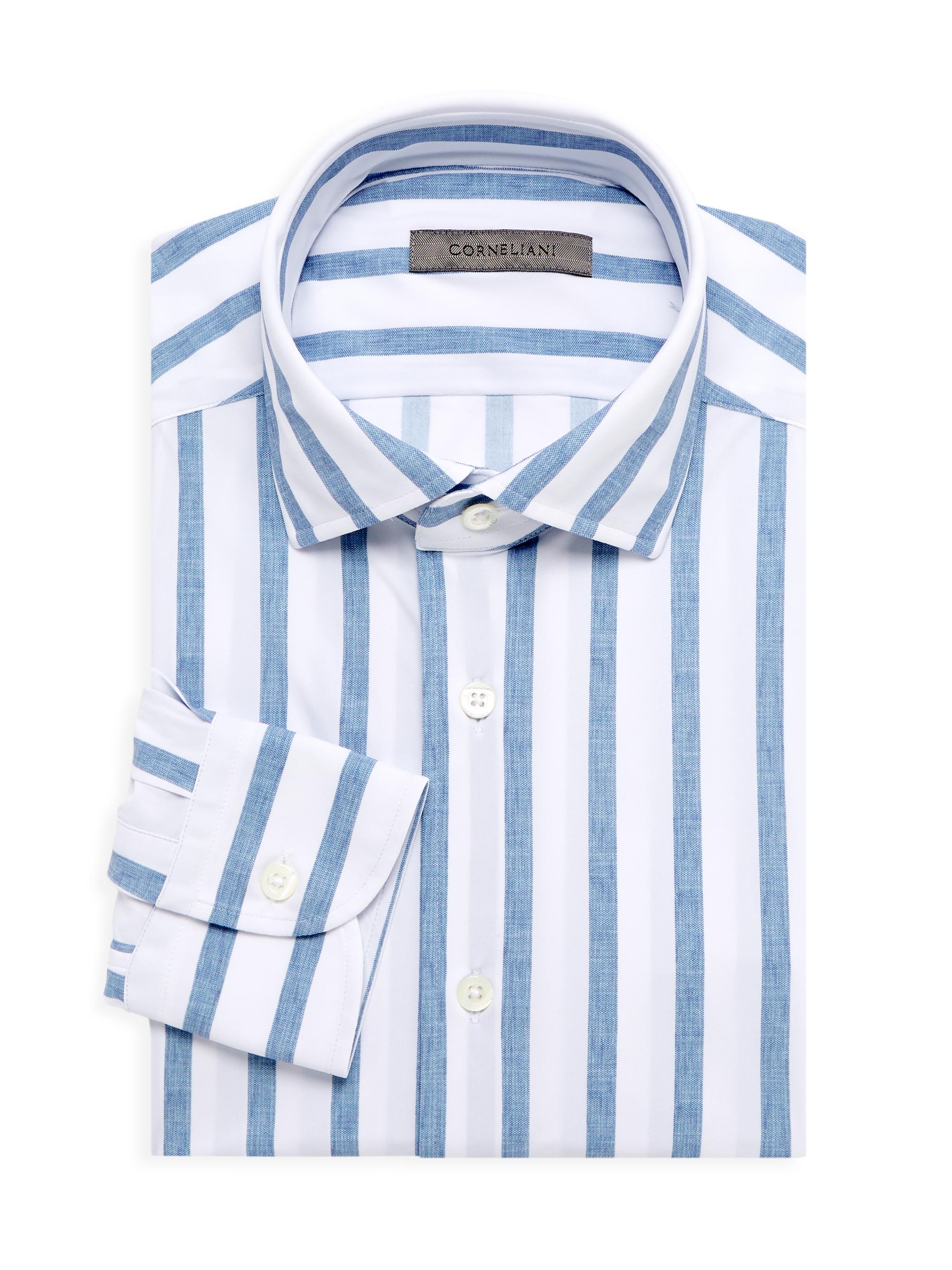 Corneliani Men's Techno Stripe Button-Up Shirt - Mid Blue