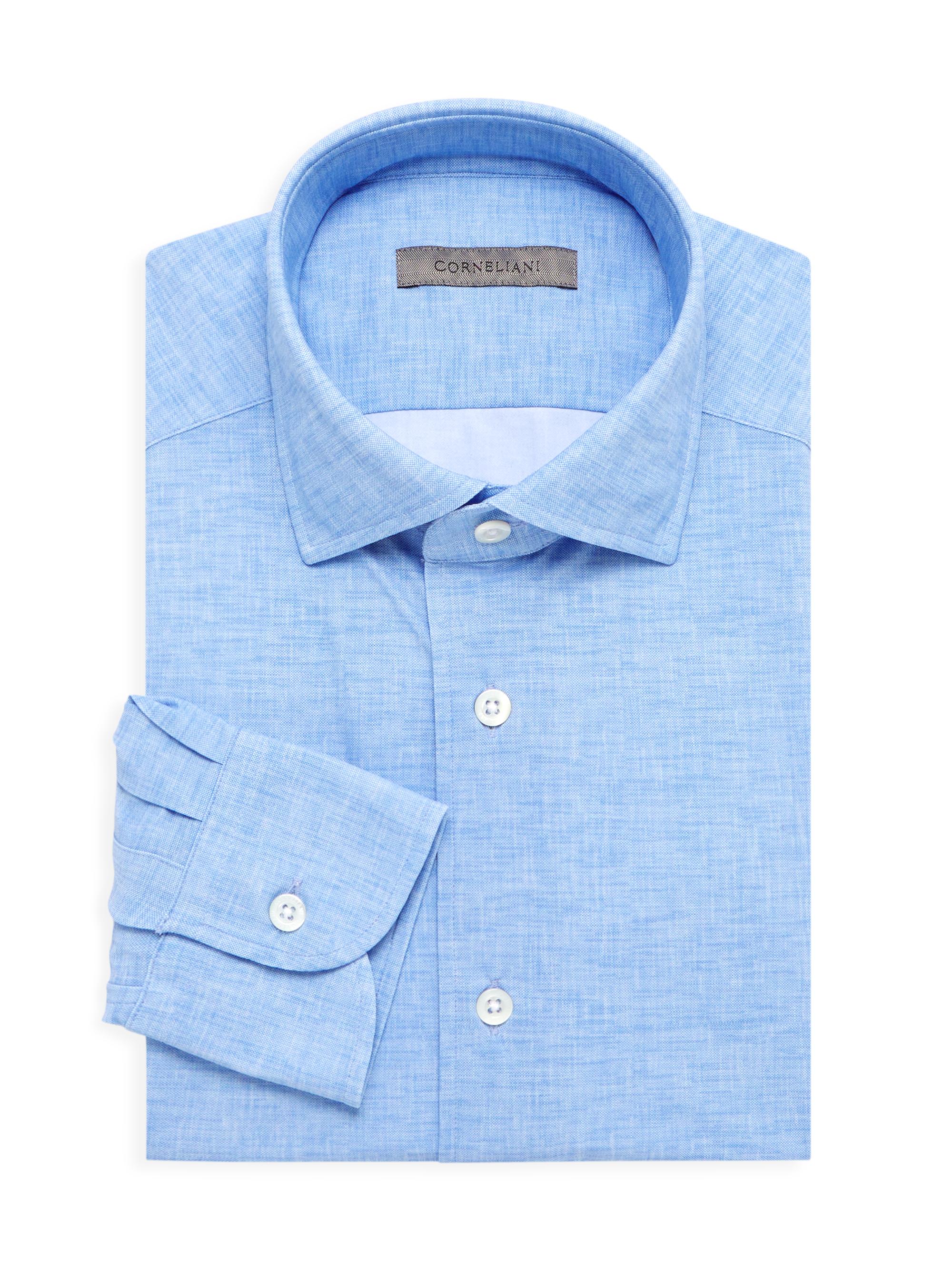Corneliani Men's Stretch Button-Front Shirt - Light Blue