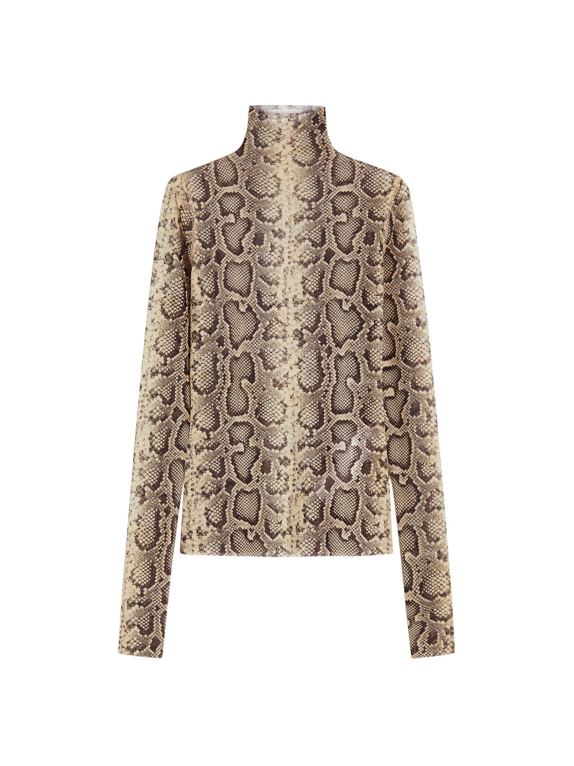 Sportmax Women's Snake-Print Tulle Turtleneck Top - Beige