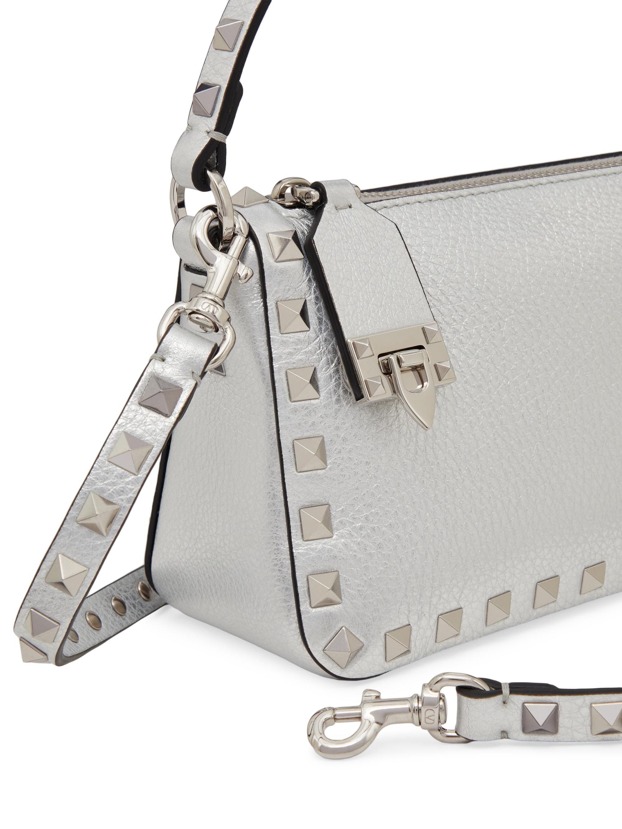 Valentino Garavani Small Rockstud Grainy Metallic Calfskin
