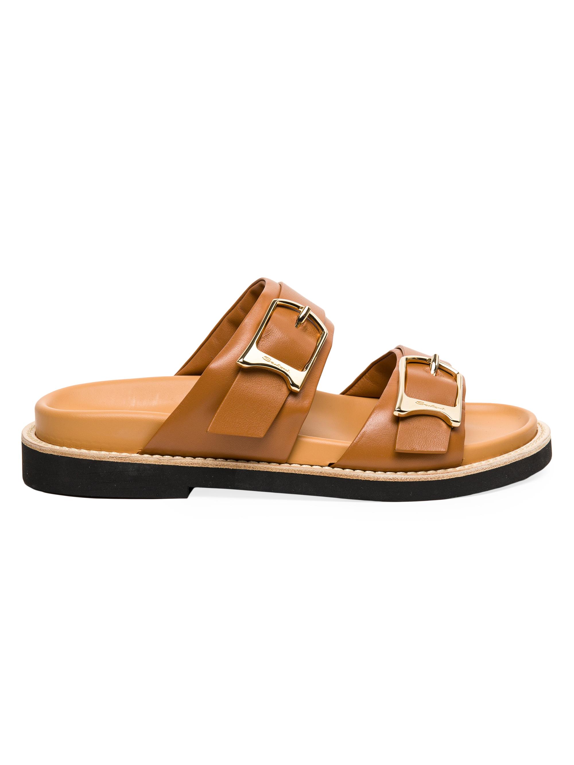 Santoni Women's Double-Buckle Leather Sandals - Light Brown