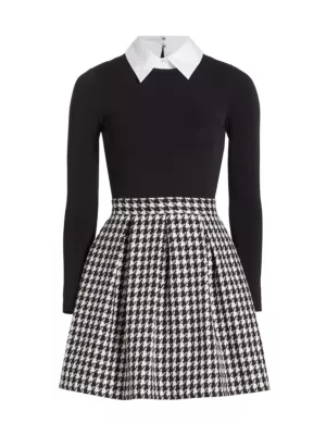 Shop Alice + Olivia Chara Houndstooth Pleated Minidress | Saks Fifth Avenue