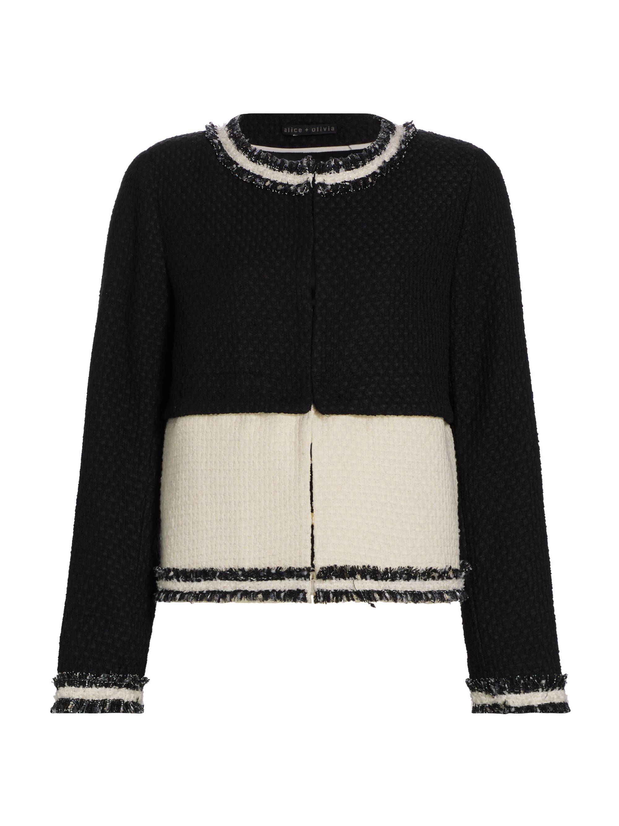 Alice + Olivia Women's Kidman Detachable Tweed Jacket - Black Off White