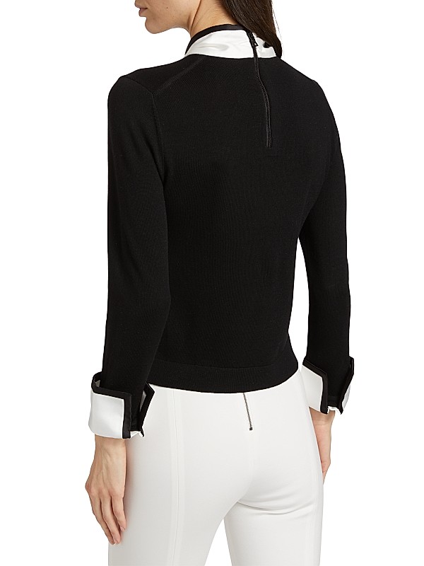 Shop Alice + Olivia Justina Combination Wool Bow Sweater Shop Alice + Olivia Justina Combination Wool Bow Sweater