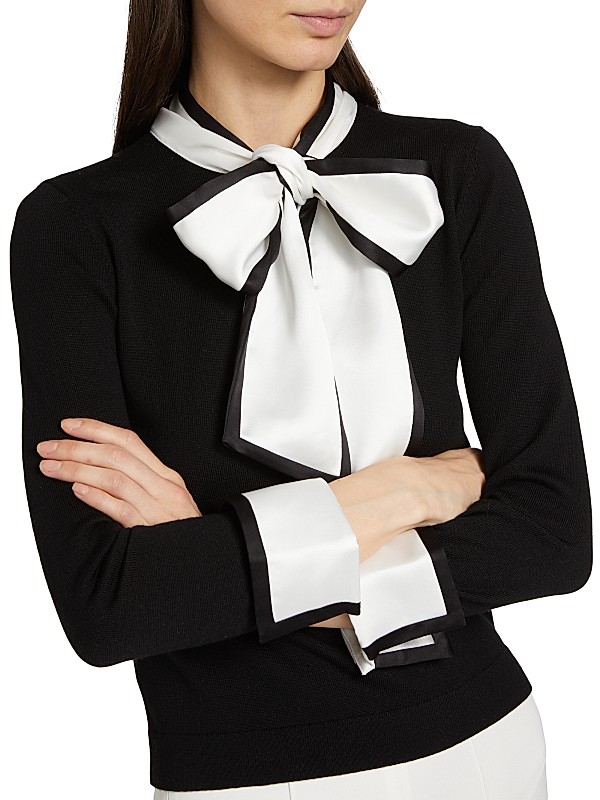 Shop Alice + Olivia Justina Combination Wool Bow Sweater Shop Alice + Olivia Justina Combination Wool Bow Sweater
