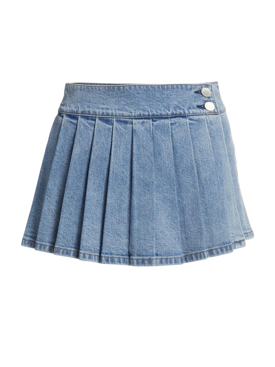 Alice + Olivia Noah Denim Pleated Miniskirt | Saks Fifth Avenue