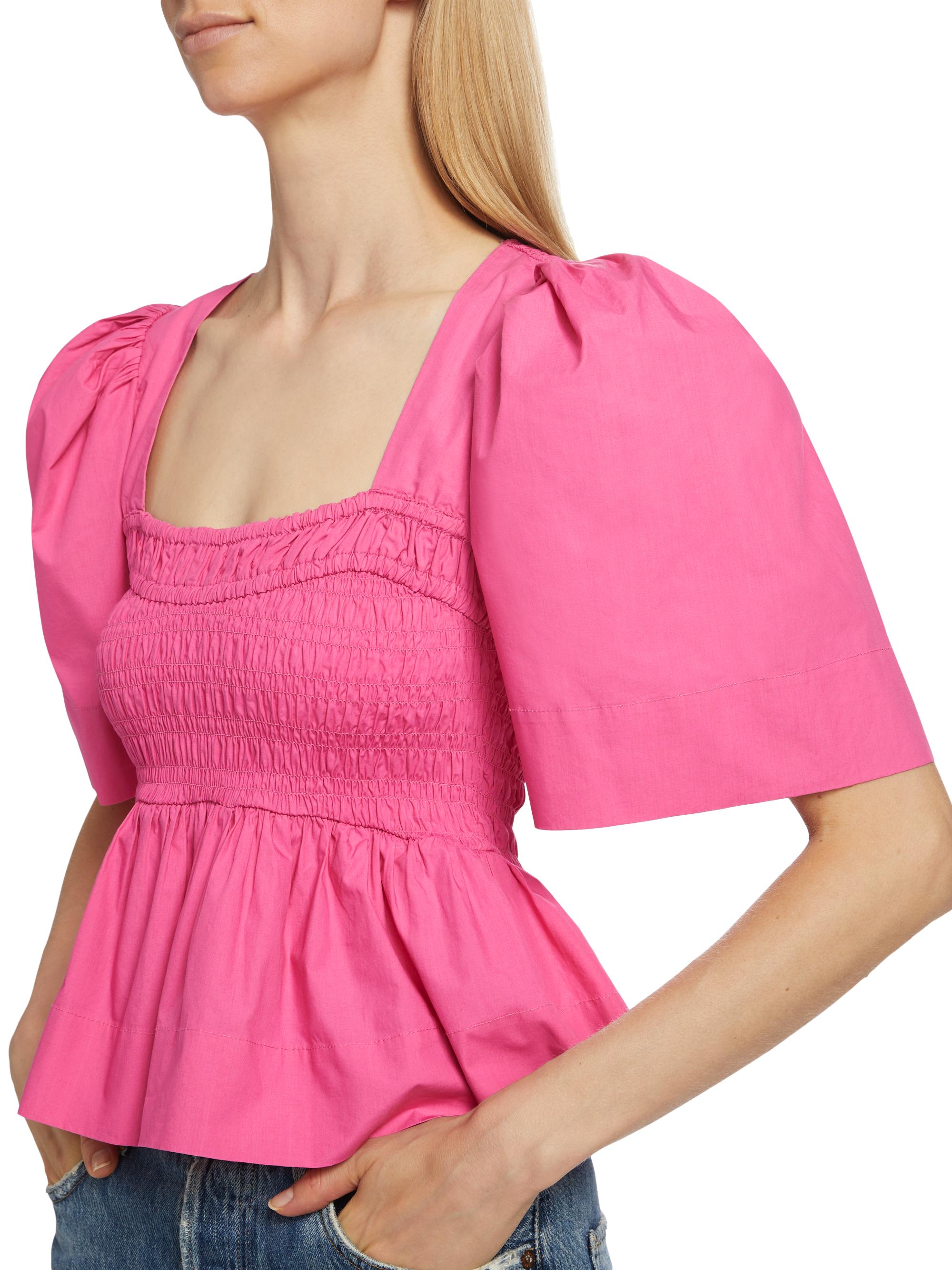 Ganni Smocked Cotton Poplin Peplum Blouse | Saks Fifth Avenue