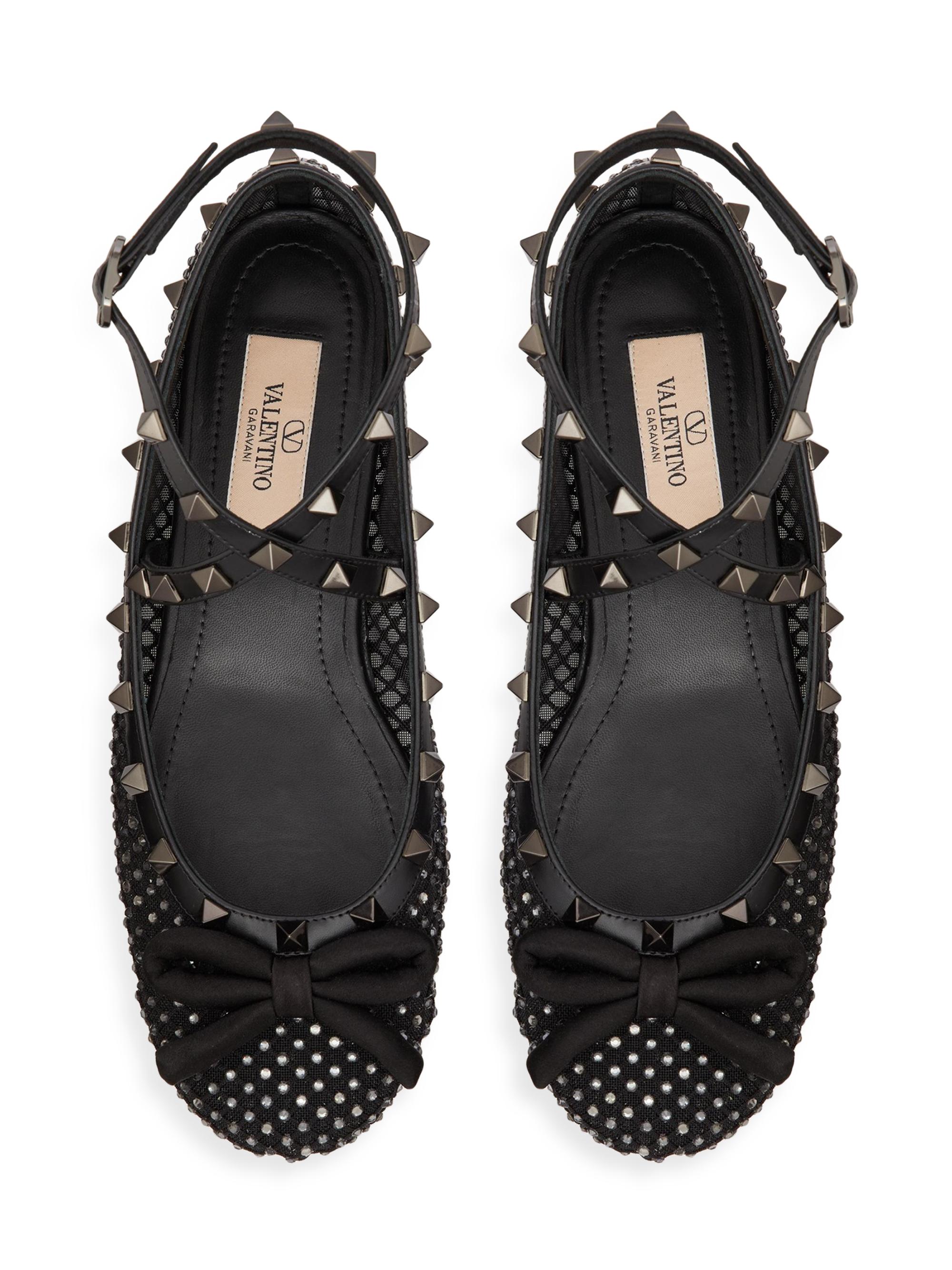 Valentino Garavani Rockstud Mesh Ballerina Flats With Crystals